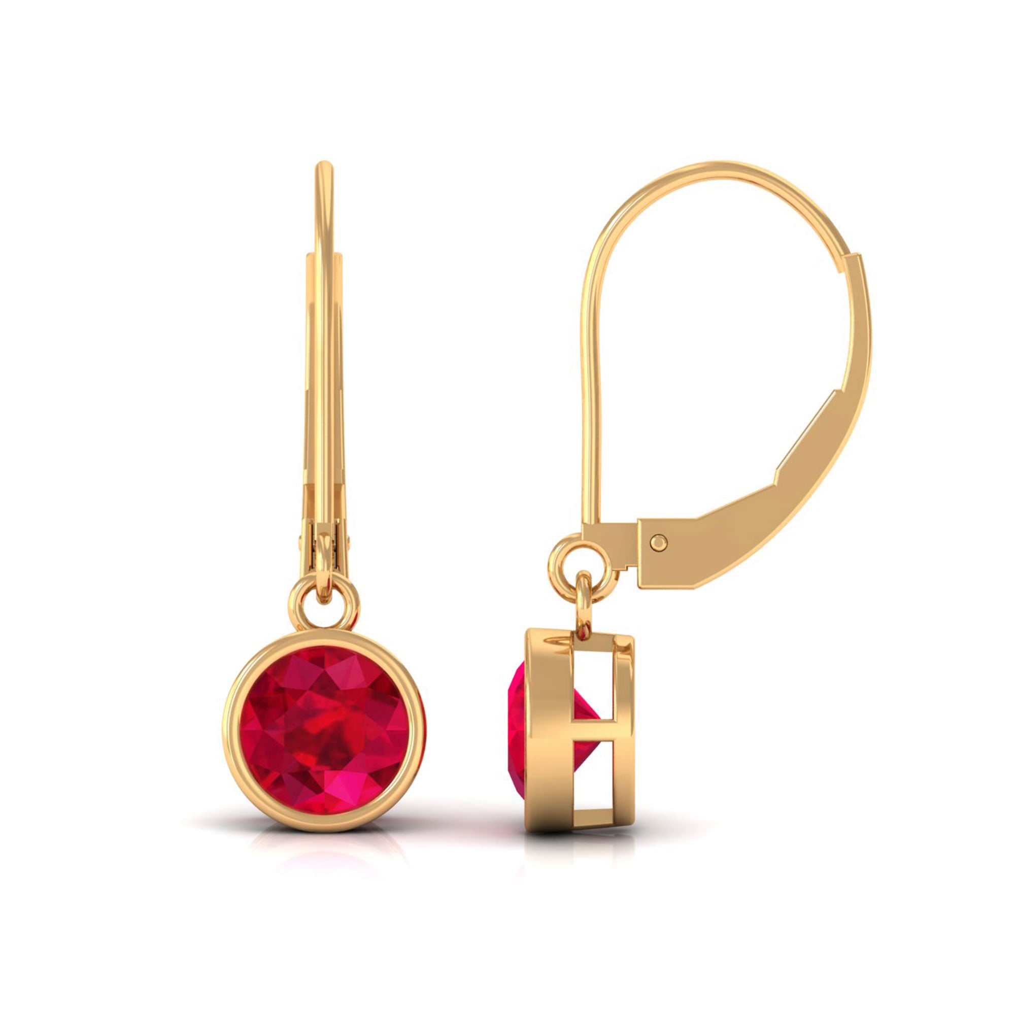 Vibrant Grown Labs-Round Lab Grown Ruby Solitaire Drop Earrings