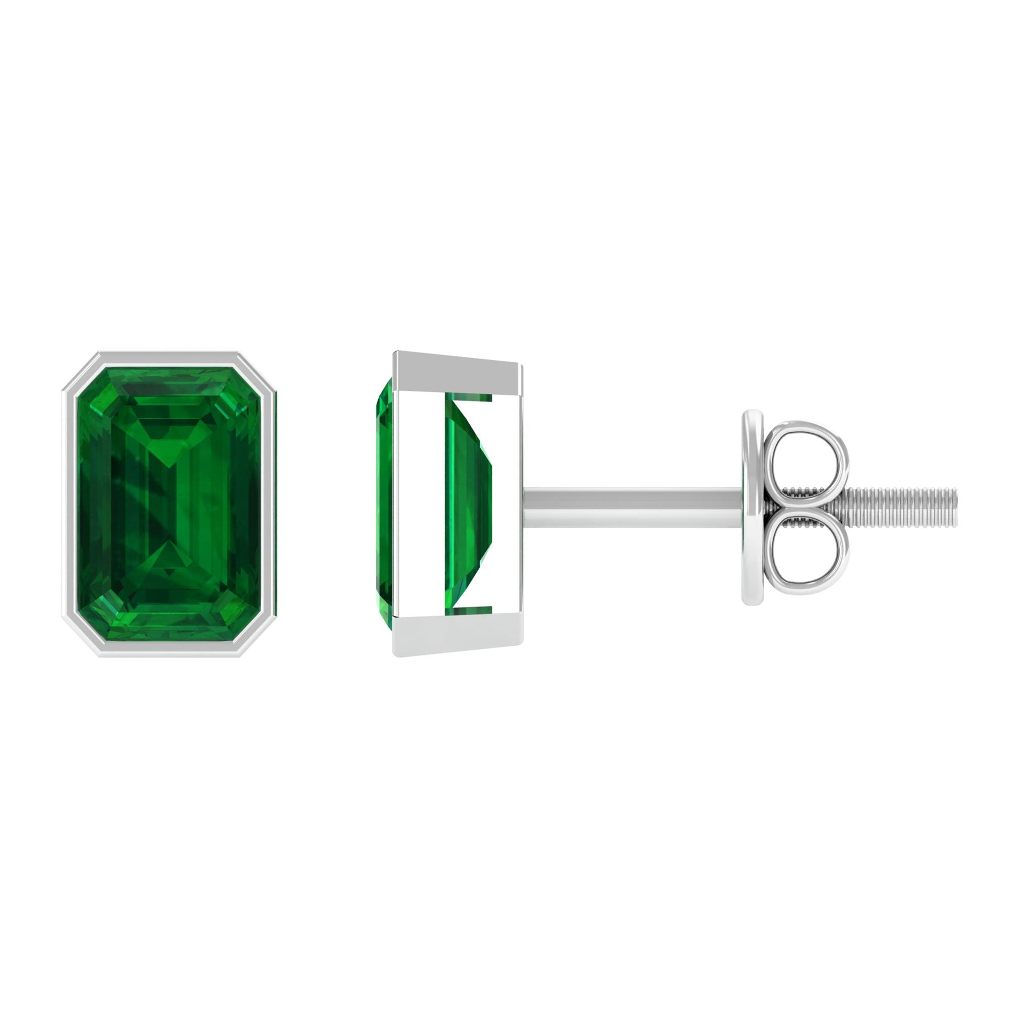 Vibrant Grown Labs-Bezel Set Lab Grown Emerald Solitaire Stud Earrings