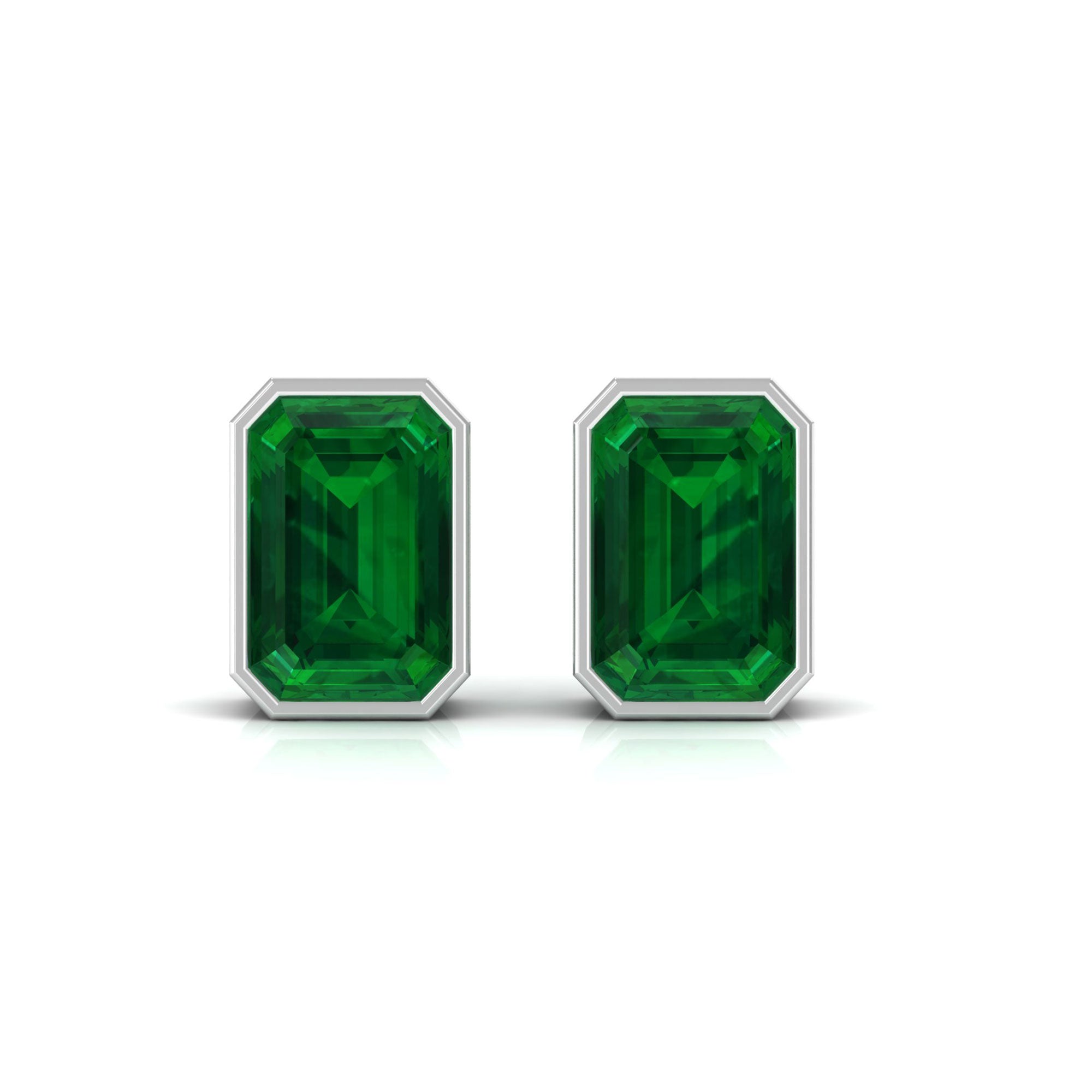 Vibrant Grown Labs-Bezel Set Lab Grown Emerald Solitaire Stud Earrings