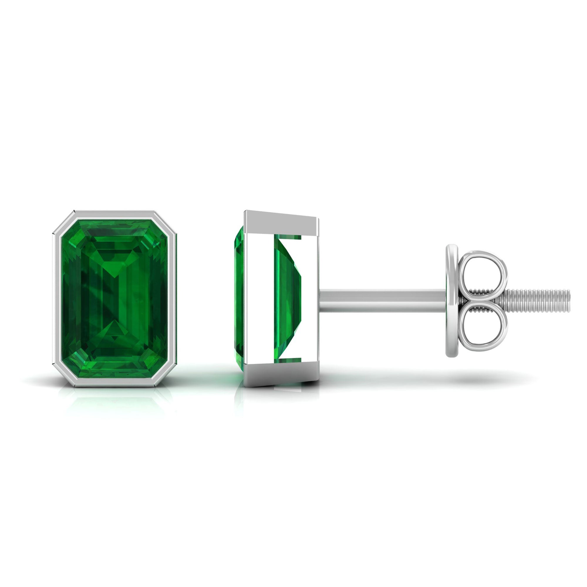 Vibrant Grown Labs-Bezel Set Lab Grown Emerald Solitaire Stud Earrings