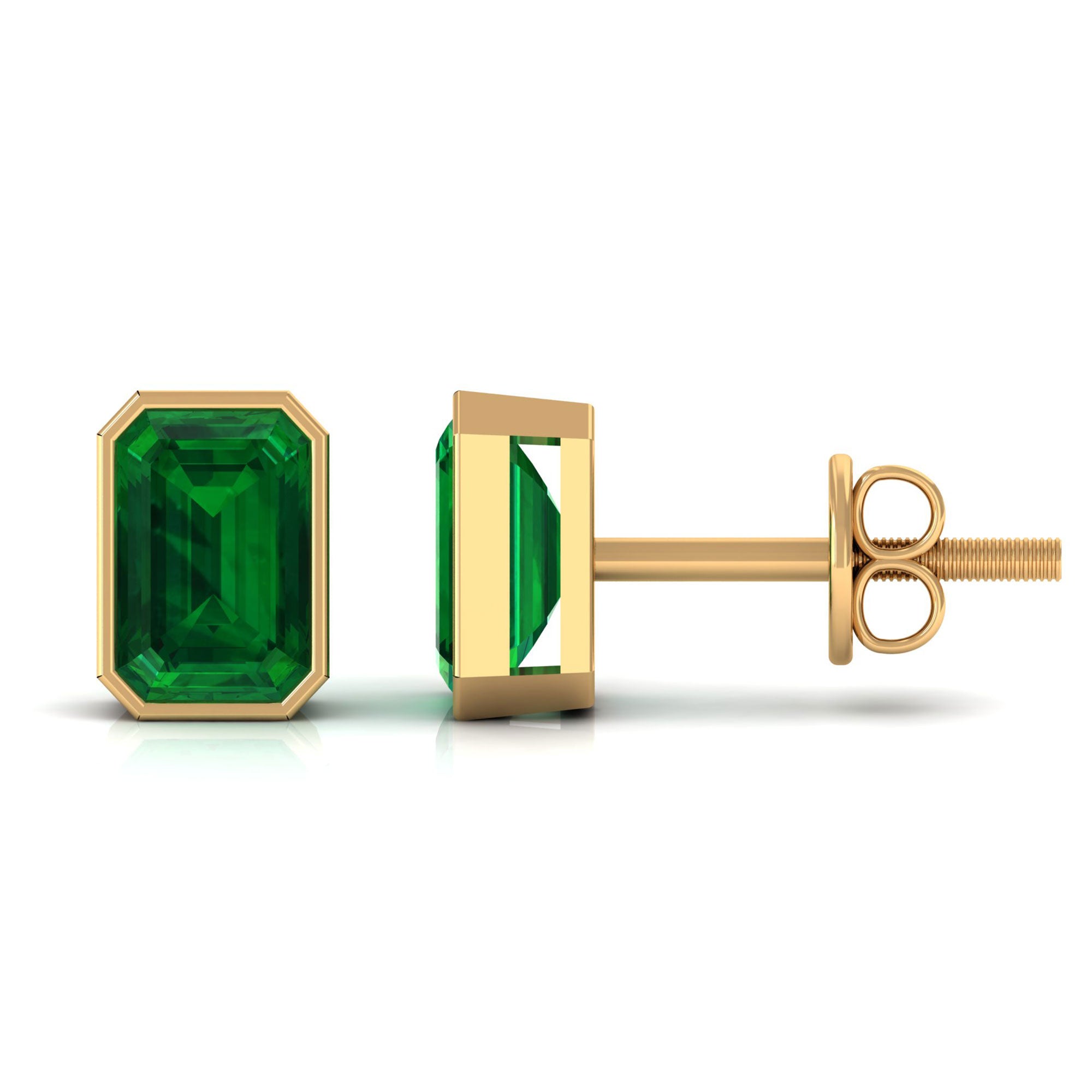 Vibrant Grown Labs-Bezel Set Lab Grown Emerald Solitaire Stud Earrings