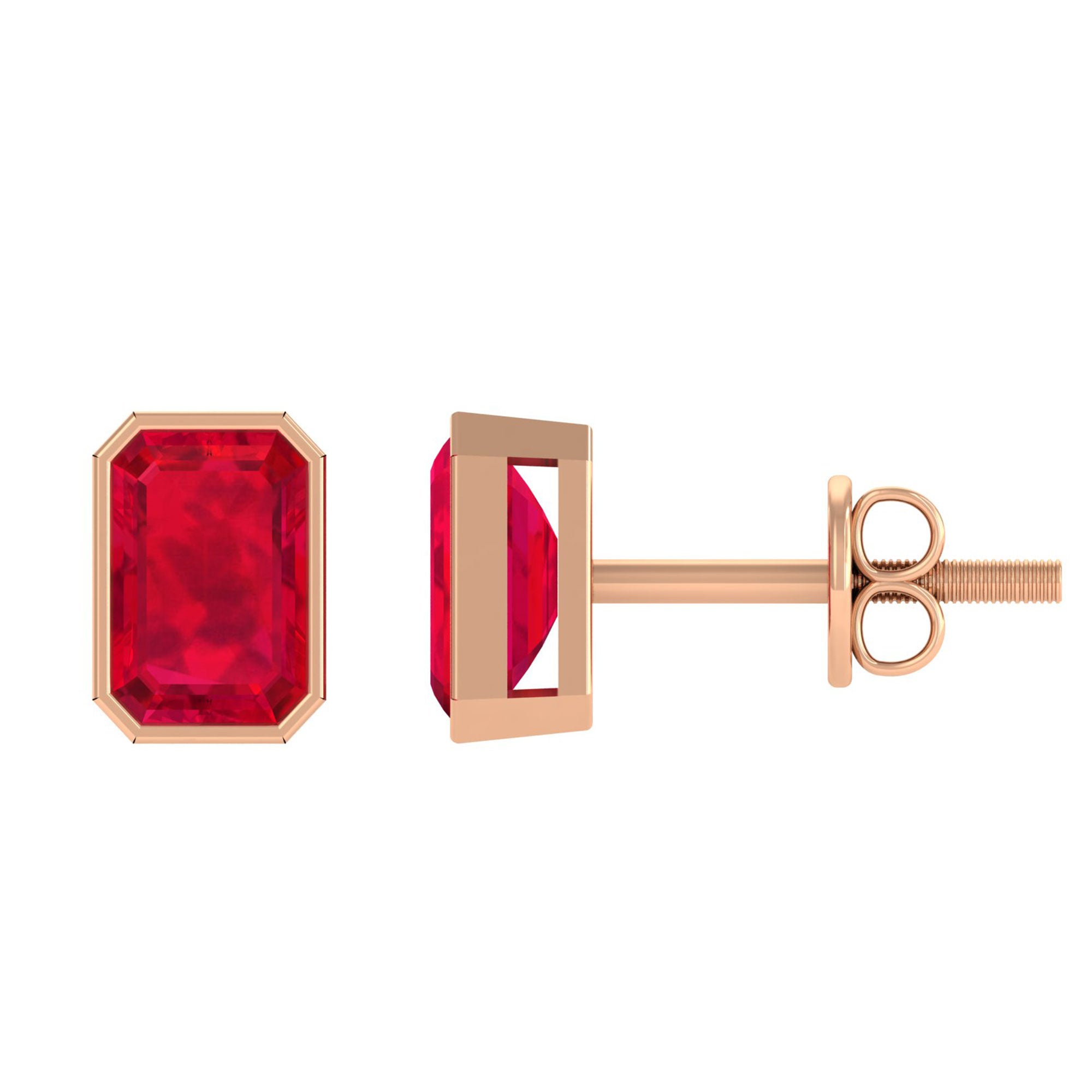 Vibrant Grown Labs-Emerald Cut Lab Grown Ruby Solitaire Stud Earrings