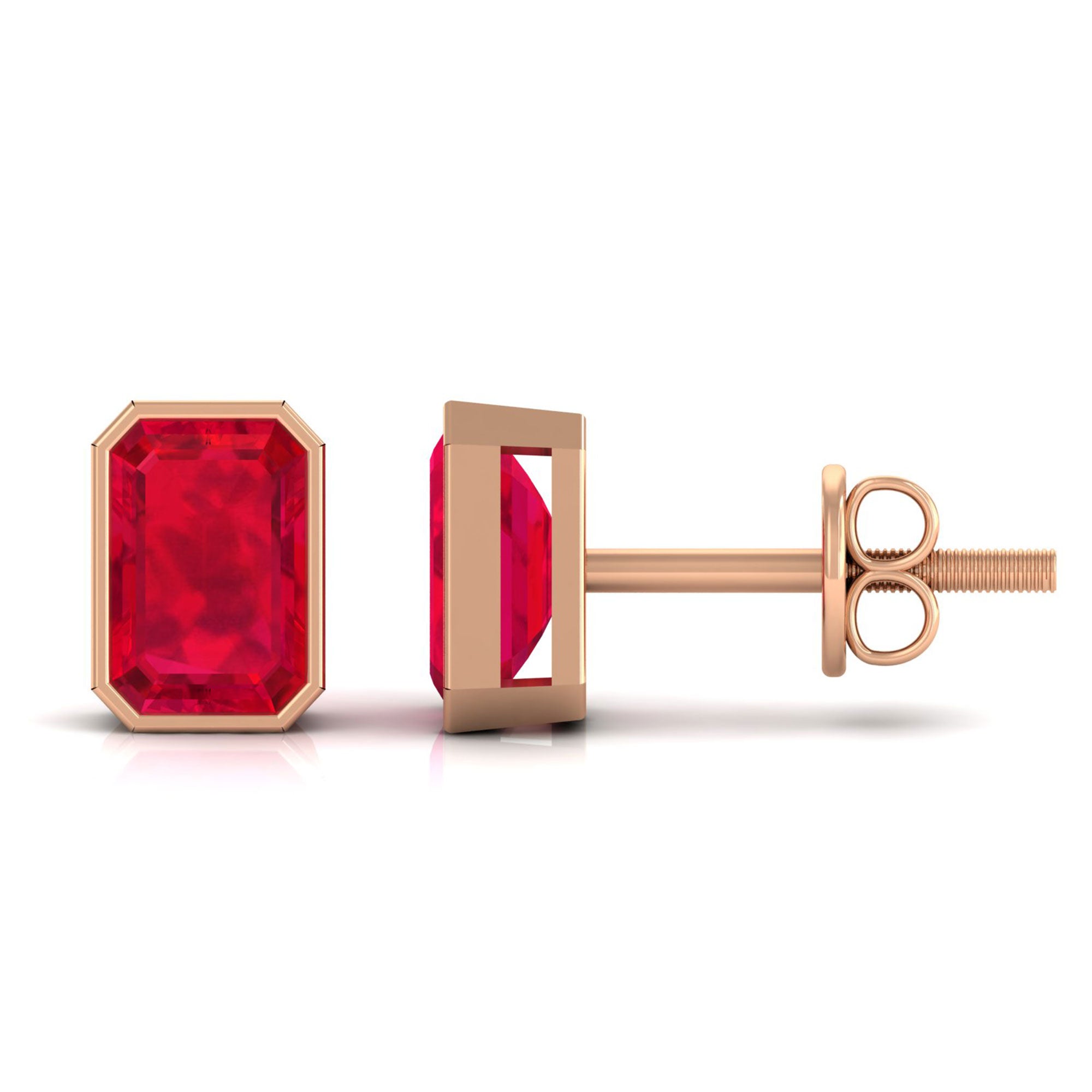 Vibrant Grown Labs-Emerald Cut Lab Grown Ruby Solitaire Stud Earrings