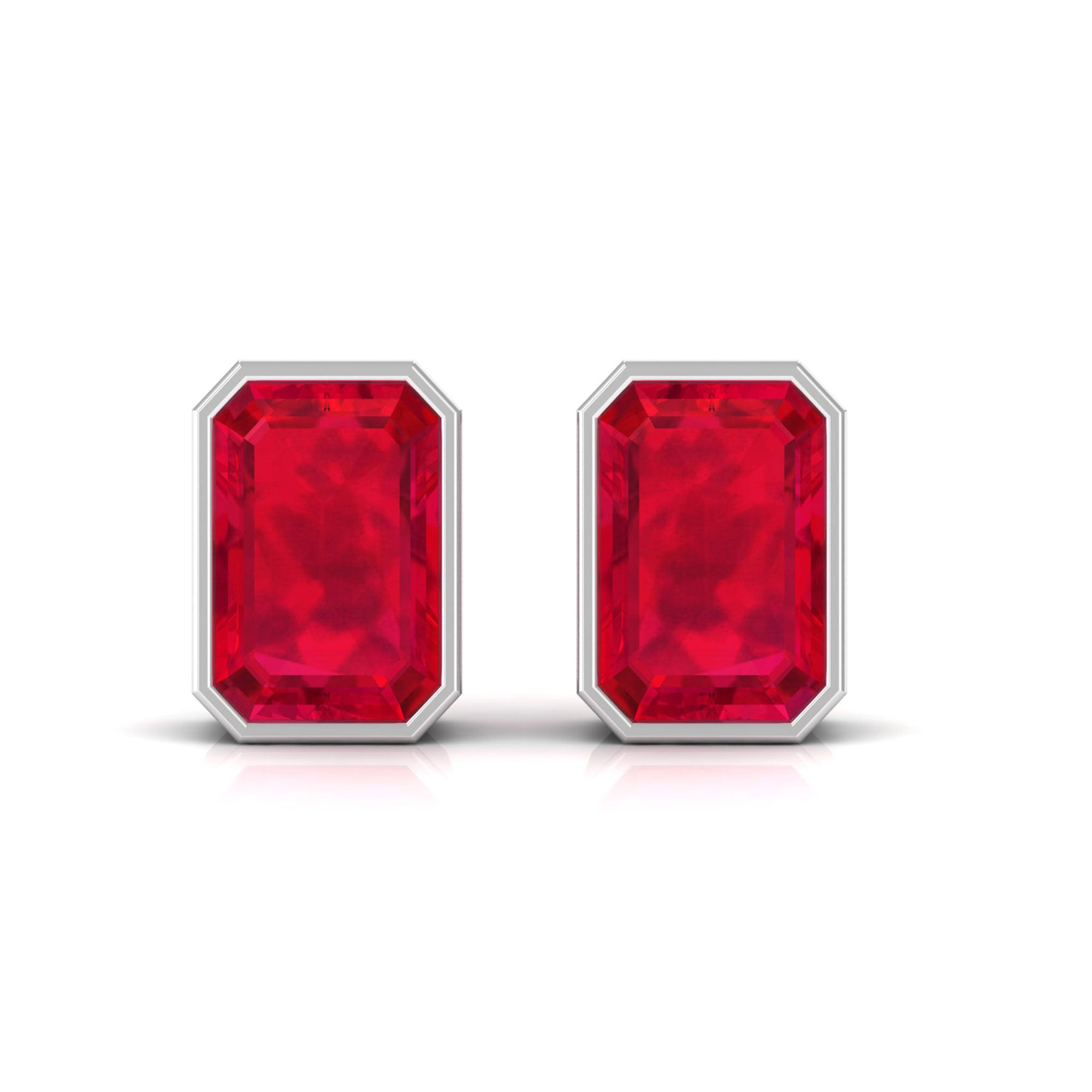 Vibrant Grown Labs-Emerald Cut Lab Grown Ruby Solitaire Stud Earrings