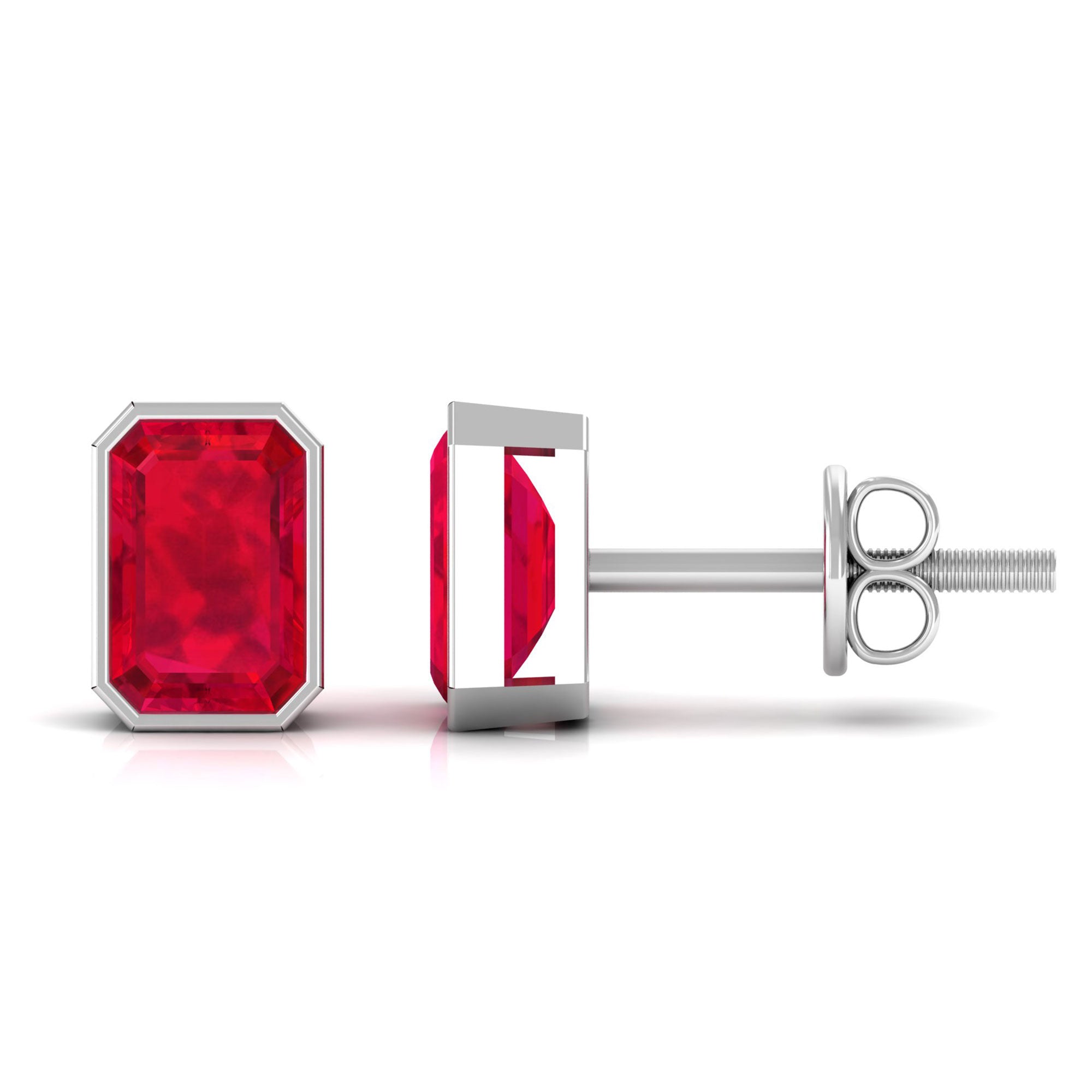 Vibrant Grown Labs-Emerald Cut Lab Grown Ruby Solitaire Stud Earrings