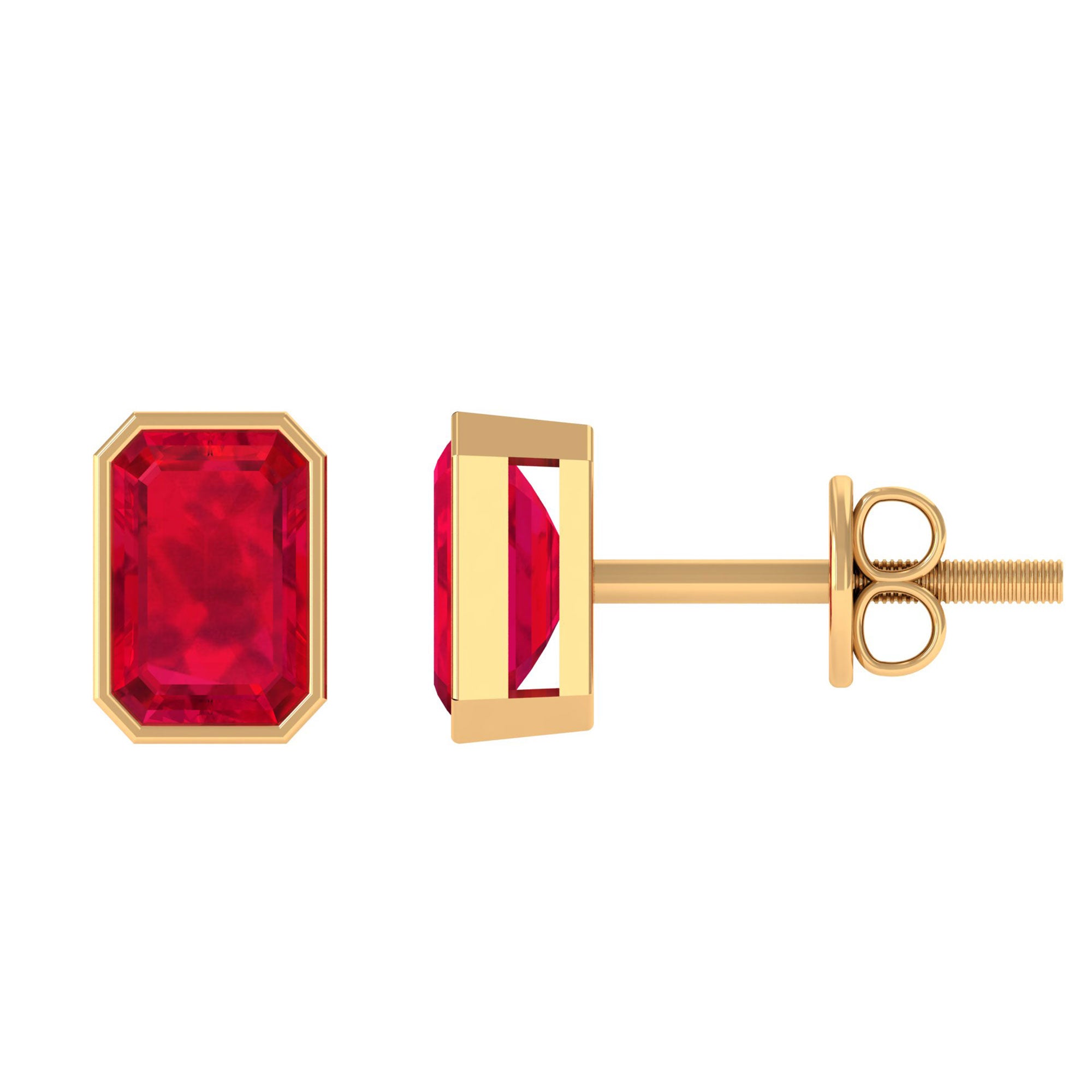 Vibrant Grown Labs-Emerald Cut Lab Grown Ruby Solitaire Stud Earrings