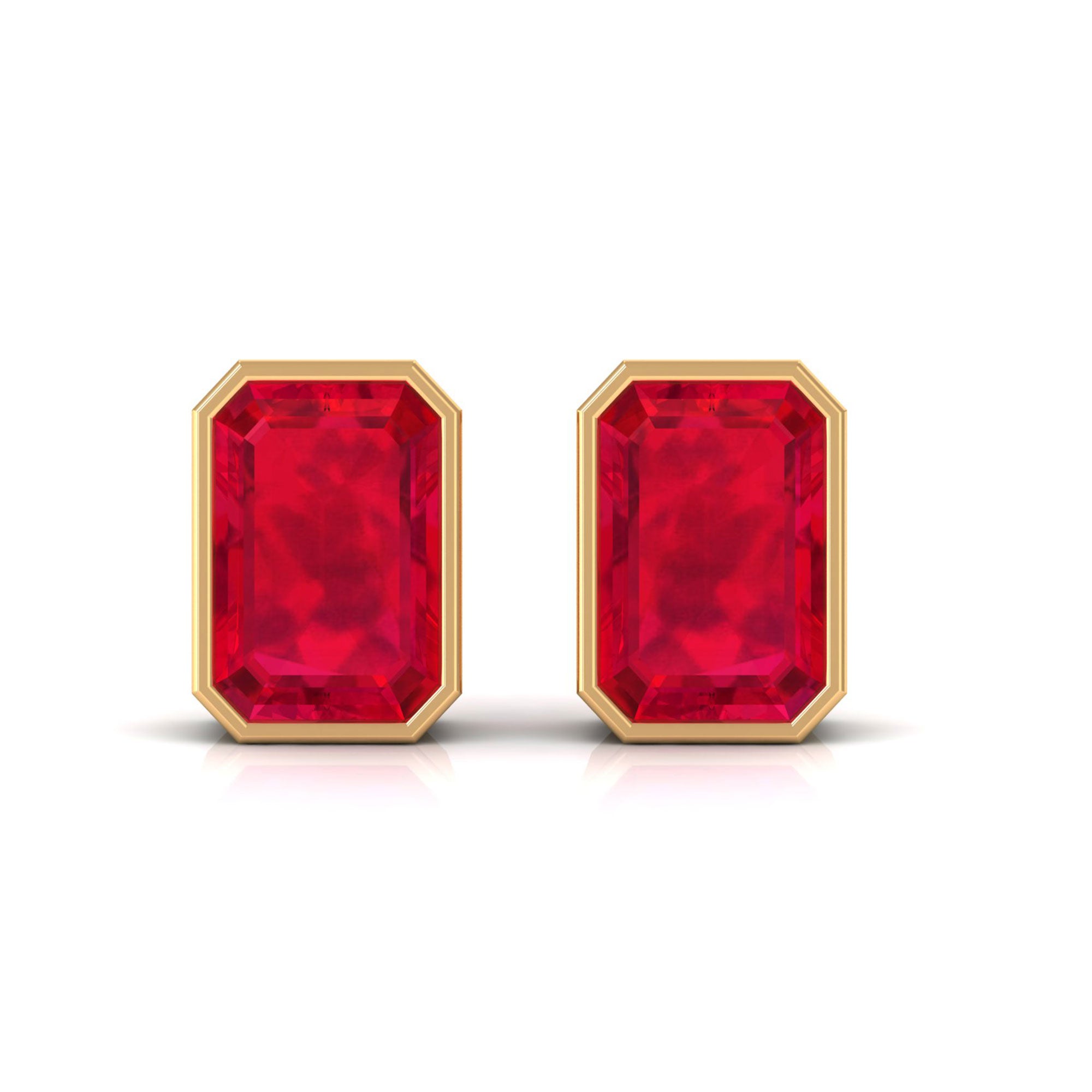 Vibrant Grown Labs-Emerald Cut Lab Grown Ruby Solitaire Stud Earrings