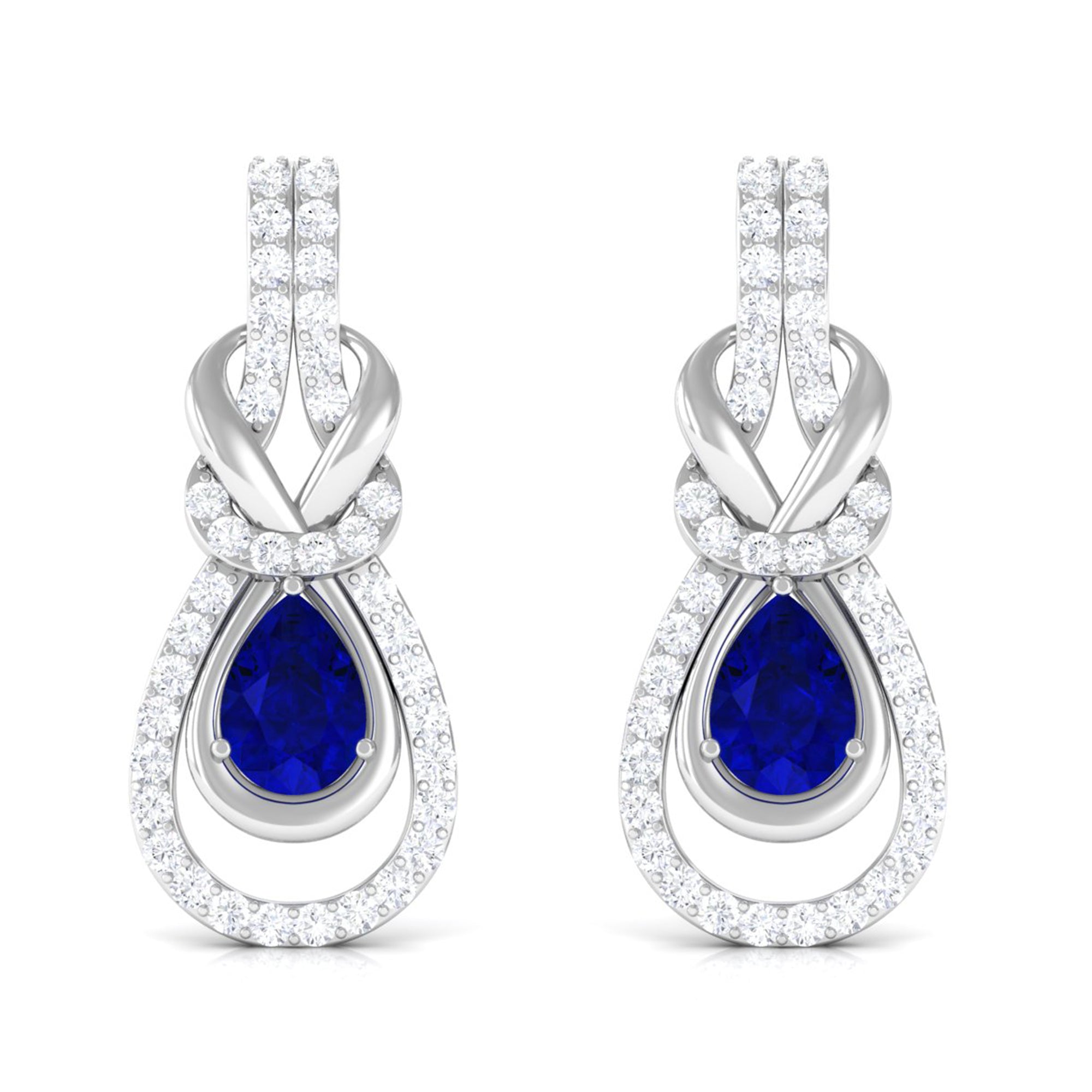 Vibrant Grown Labs-Lab Grown Blue Sapphire Dangle Earrings with Accent