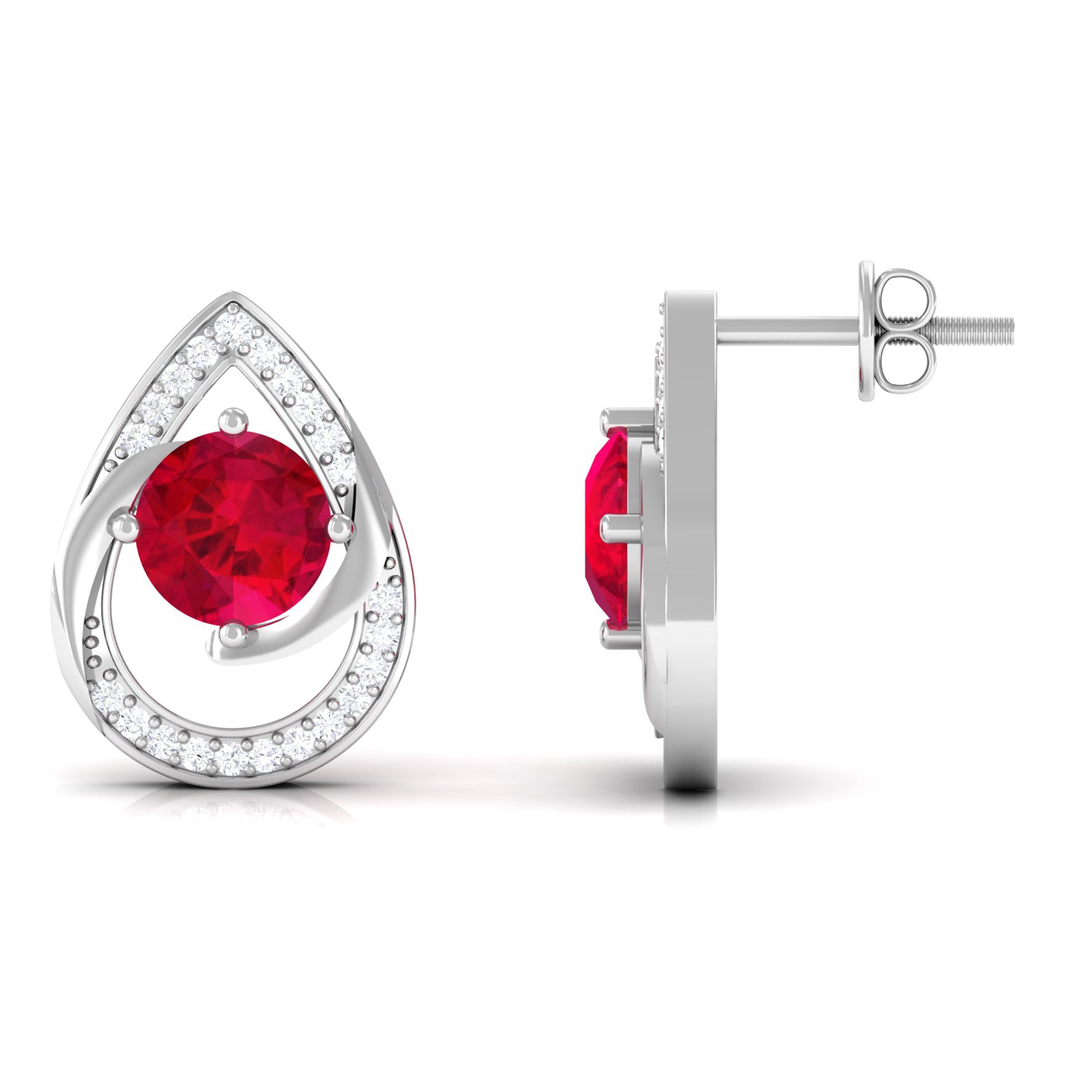 Vibrant Grown Labs-Minimal Lab Grown Ruby Teardrop Stud Earrings