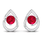 Vibrant Grown Labs-Minimal Lab Grown Ruby Teardrop Stud Earrings