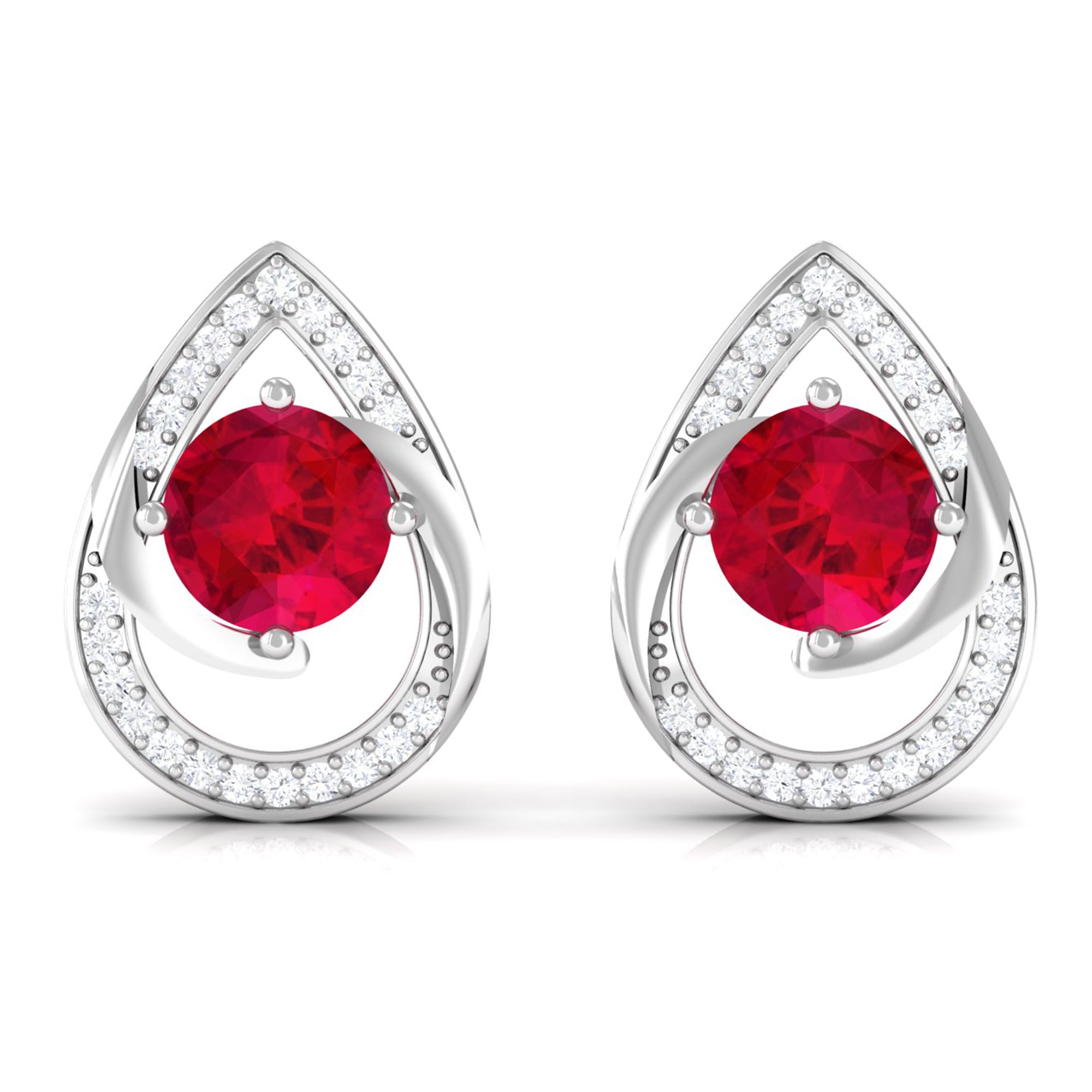 Vibrant Grown Labs-Minimal Lab Grown Ruby Teardrop Stud Earrings