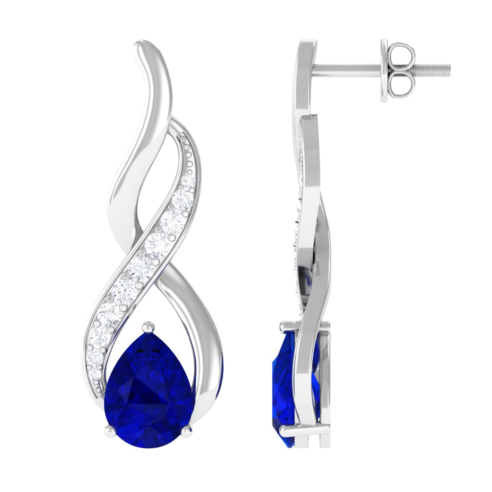 Vibrant Grown Labs-Minimal Infinity Drop Earrings with Lab Grown Blue Sapphire