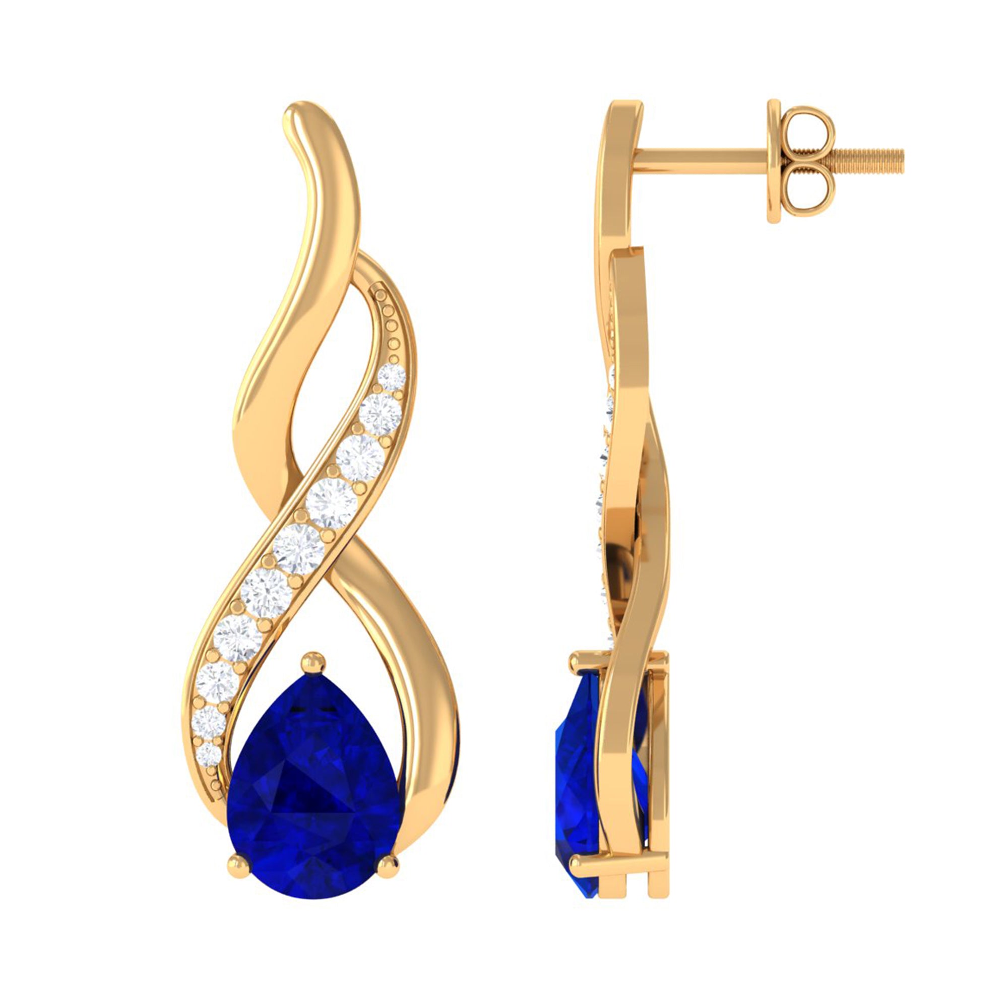 Vibrant Grown Labs-Minimal Infinity Drop Earrings with Lab Grown Blue Sapphire