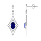 Vibrant Grown Labs-Art Deco Dangle Earrings with Lab Grown Blue Sapphire