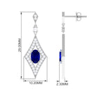 Vibrant Grown Labs-Art Deco Dangle Earrings with Lab Grown Blue Sapphire