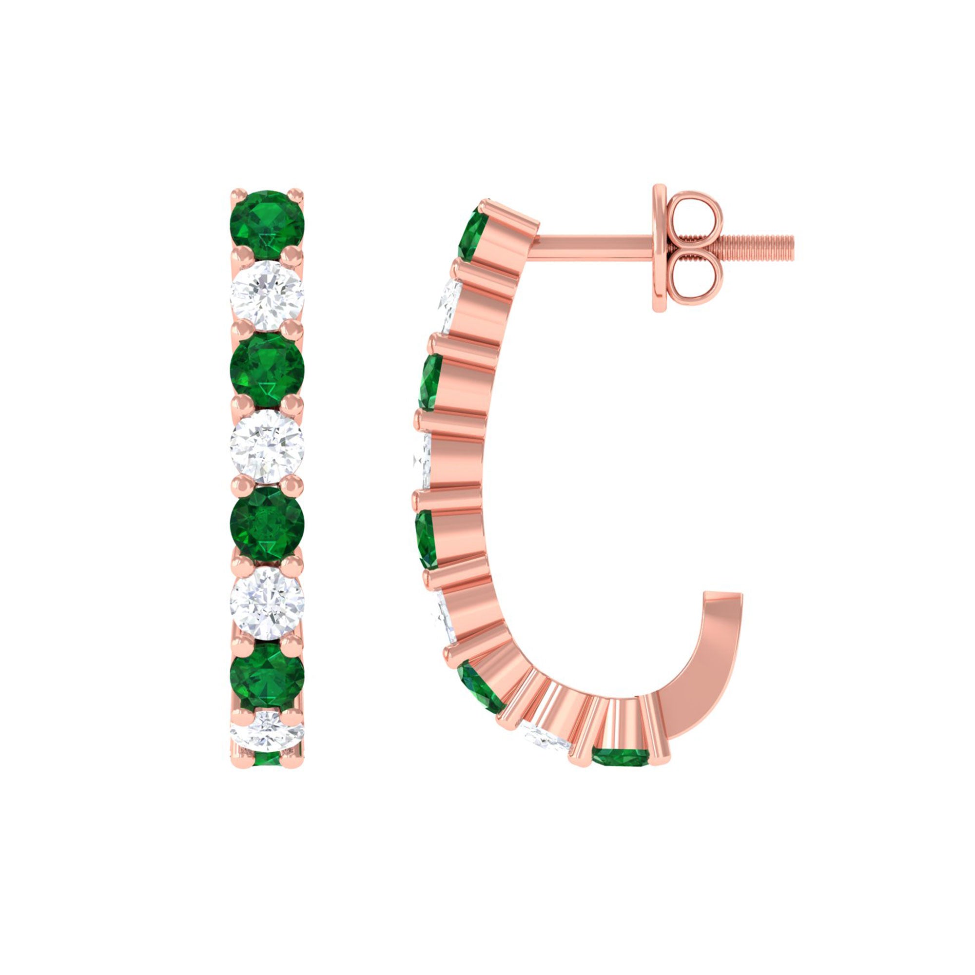 Vibrant Grown Labs-Lab Created Emerald Hoop Earrings With Lab Grown Diamond