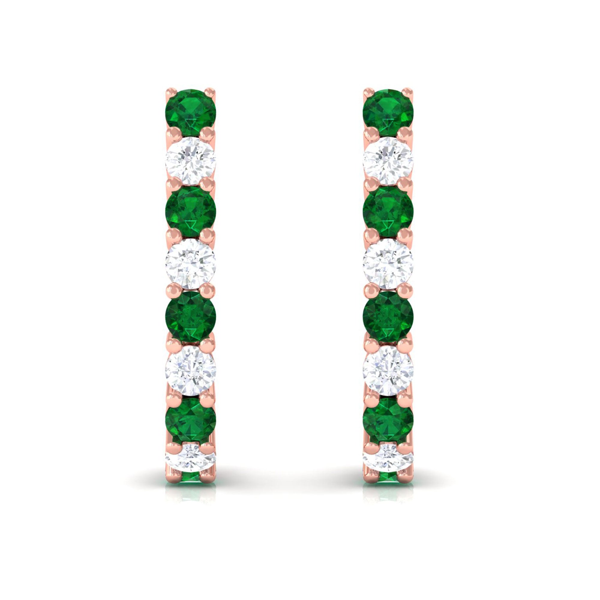 Vibrant Grown Labs-Lab Created Emerald Hoop Earrings With Lab Grown Diamond