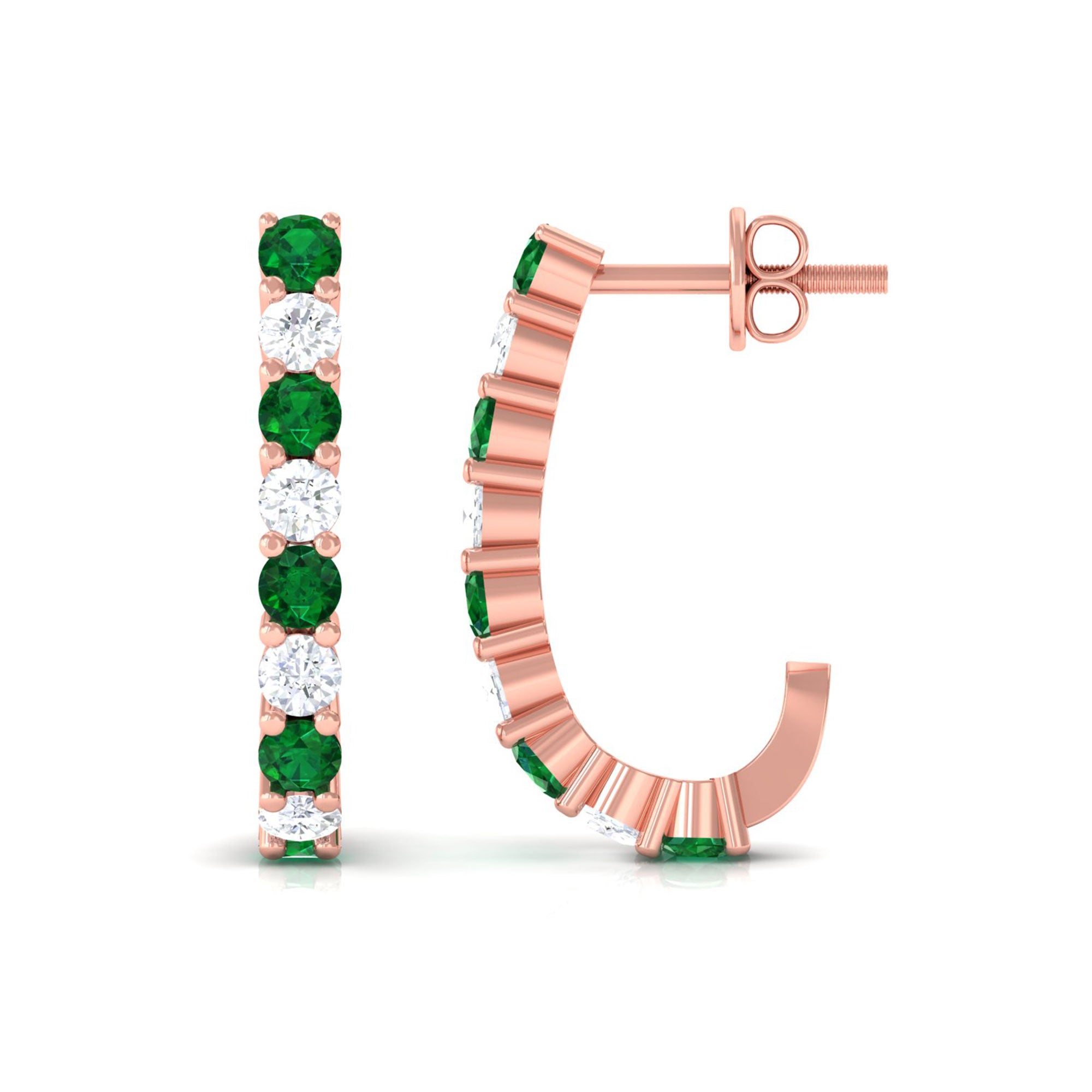 Vibrant Grown Labs-Lab Created Emerald Hoop Earrings With Lab Grown Diamond