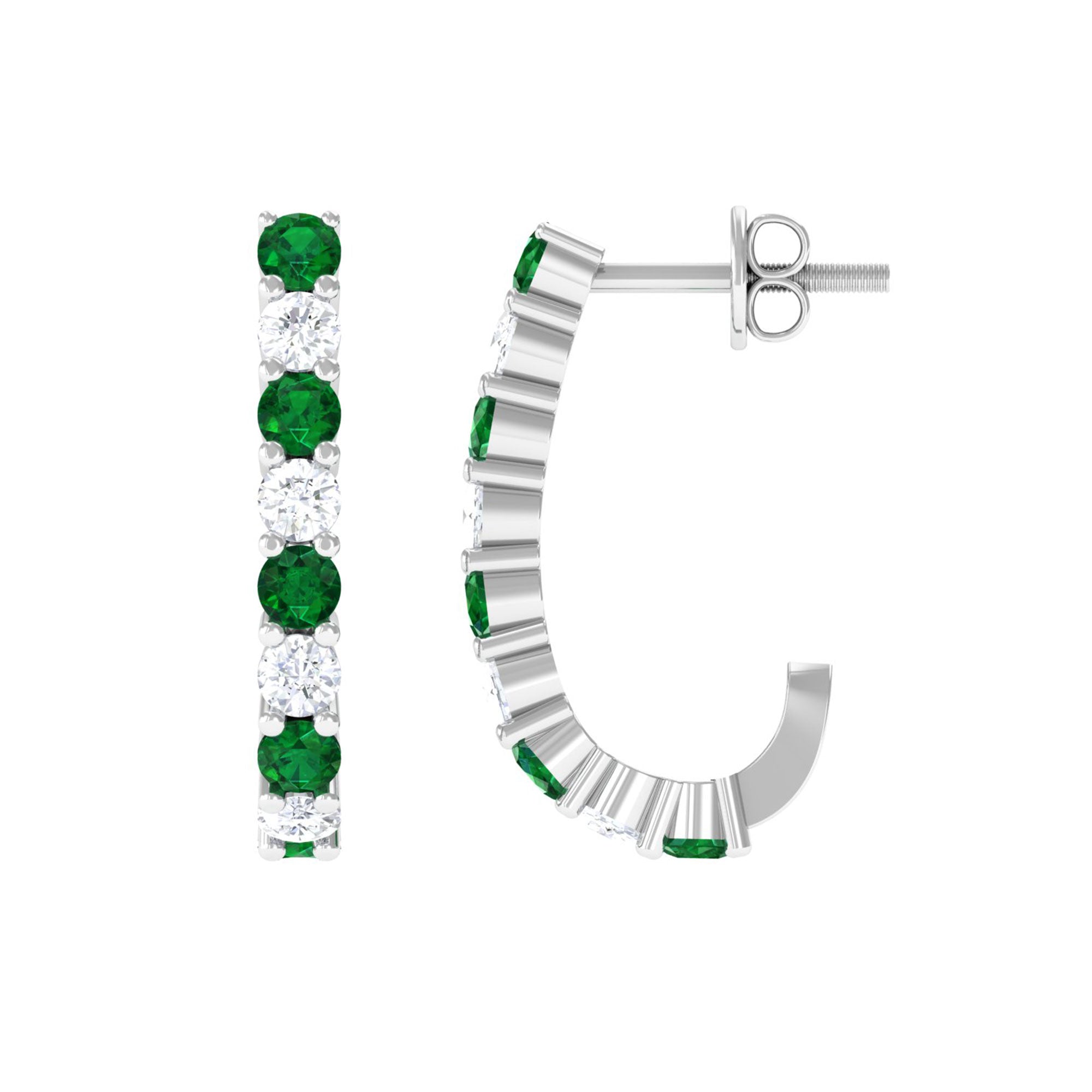 Vibrant Grown Labs-Lab Created Emerald Hoop Earrings With Lab Grown Diamond