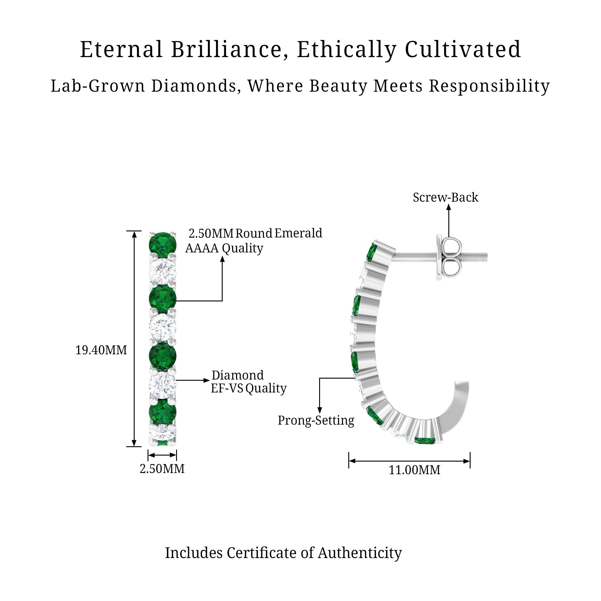 Vibrant Grown Labs-Lab Created Emerald Hoop Earrings With Lab Grown Diamond