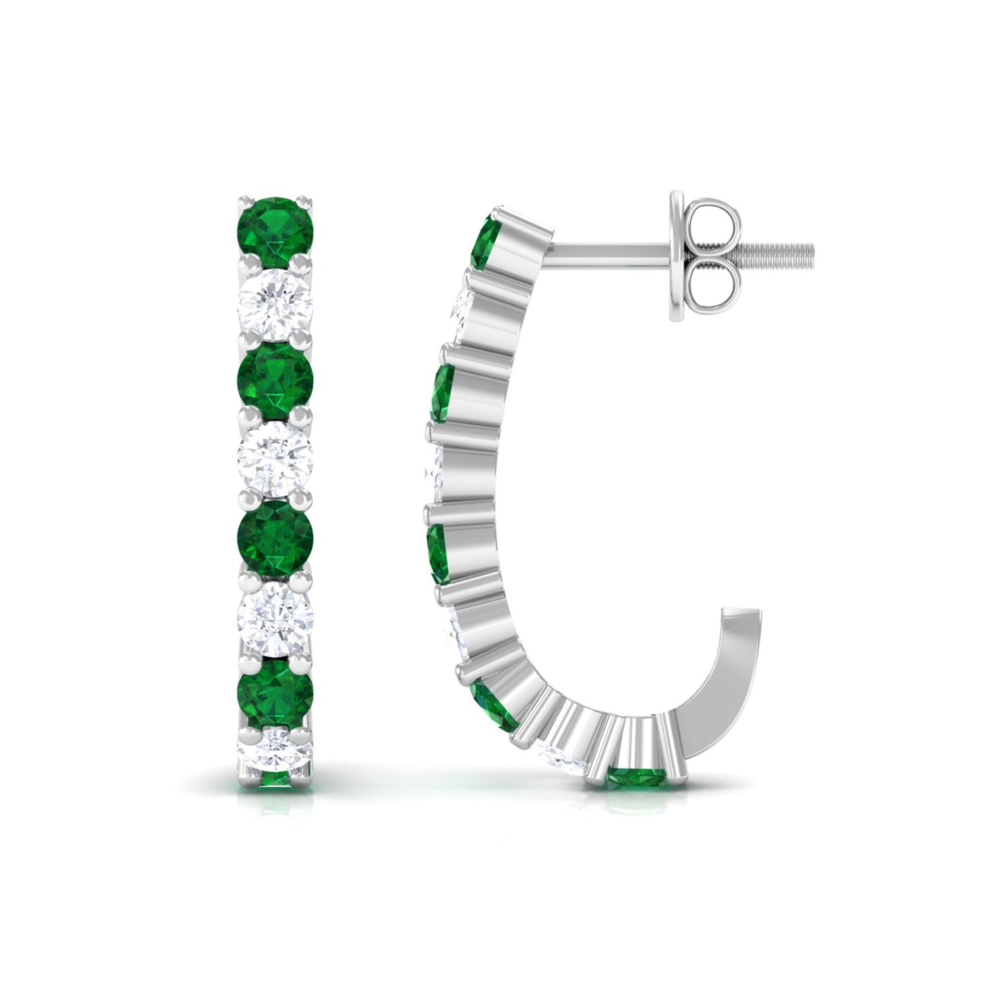 Vibrant Grown Labs-Lab Created Emerald Hoop Earrings With Lab Grown Diamond