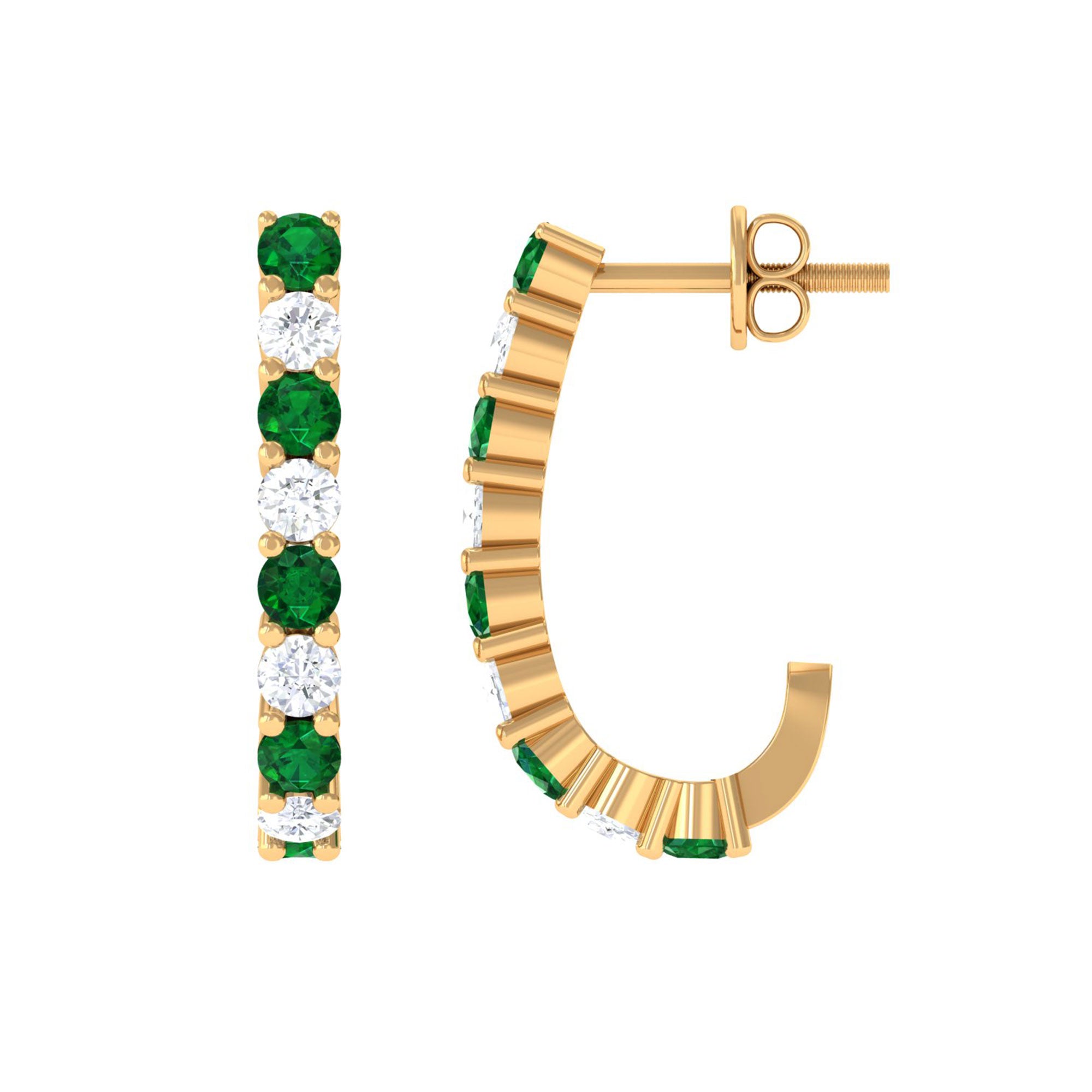 Vibrant Grown Labs-Lab Created Emerald Hoop Earrings With Lab Grown Diamond