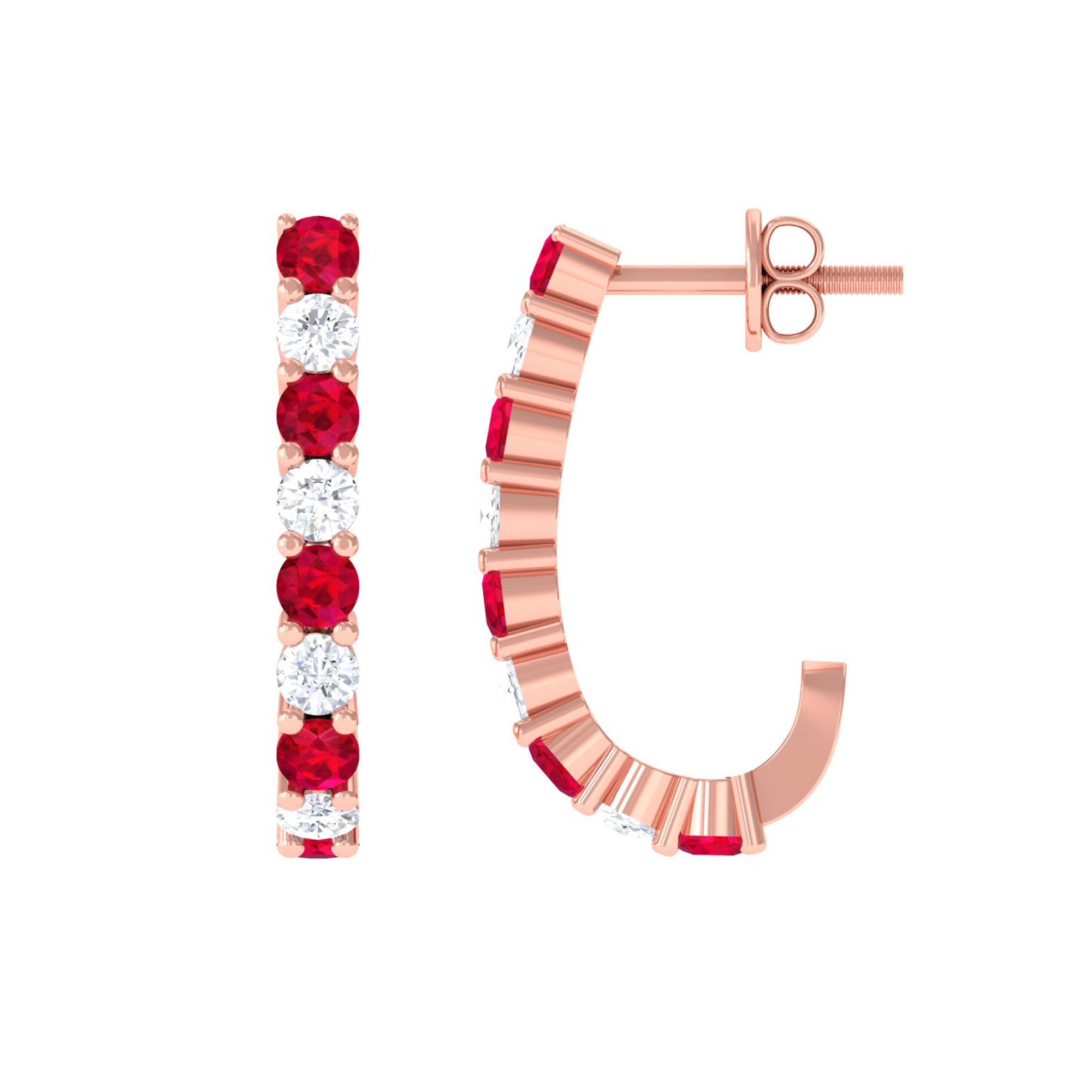 Vibrant Grown Labs-Minimal Lab Grown Ruby J Hoop Earrings