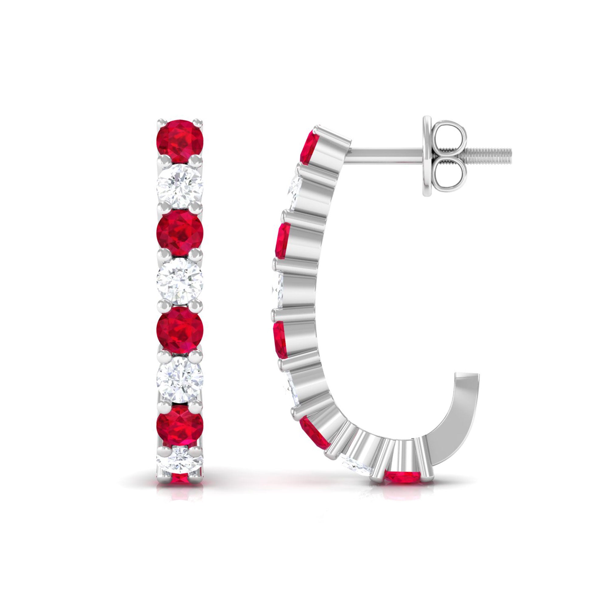 Vibrant Grown Labs-Minimal Lab Grown Ruby J Hoop Earrings