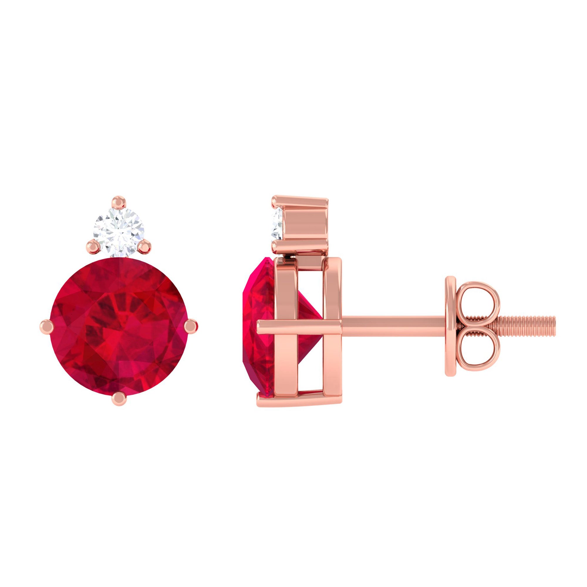 Vibrant Grown Labs-Round Lab Grown Ruby Solitaire Stud Earrings in Prong Setting