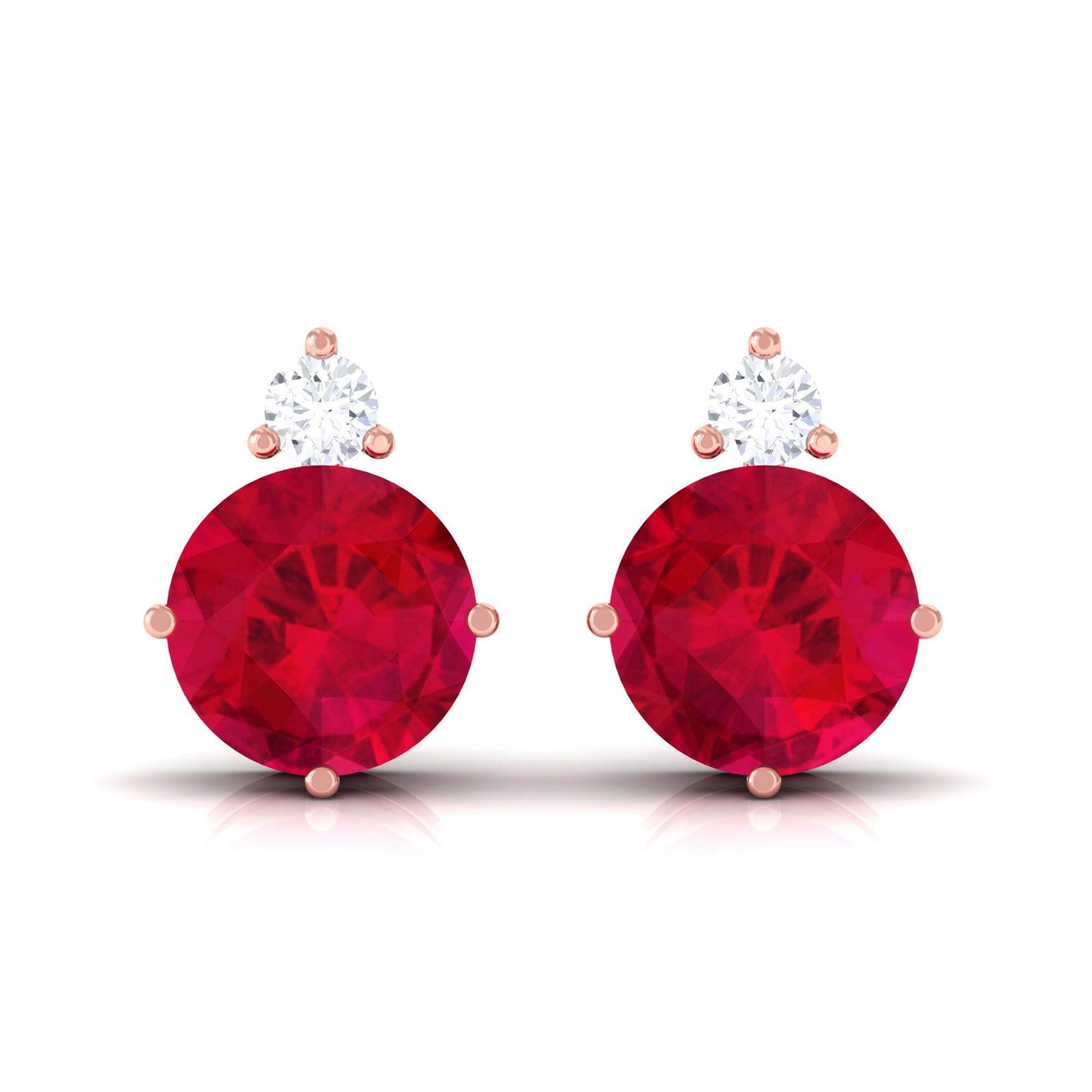 Vibrant Grown Labs-Round Lab Grown Ruby Solitaire Stud Earrings in Prong Setting