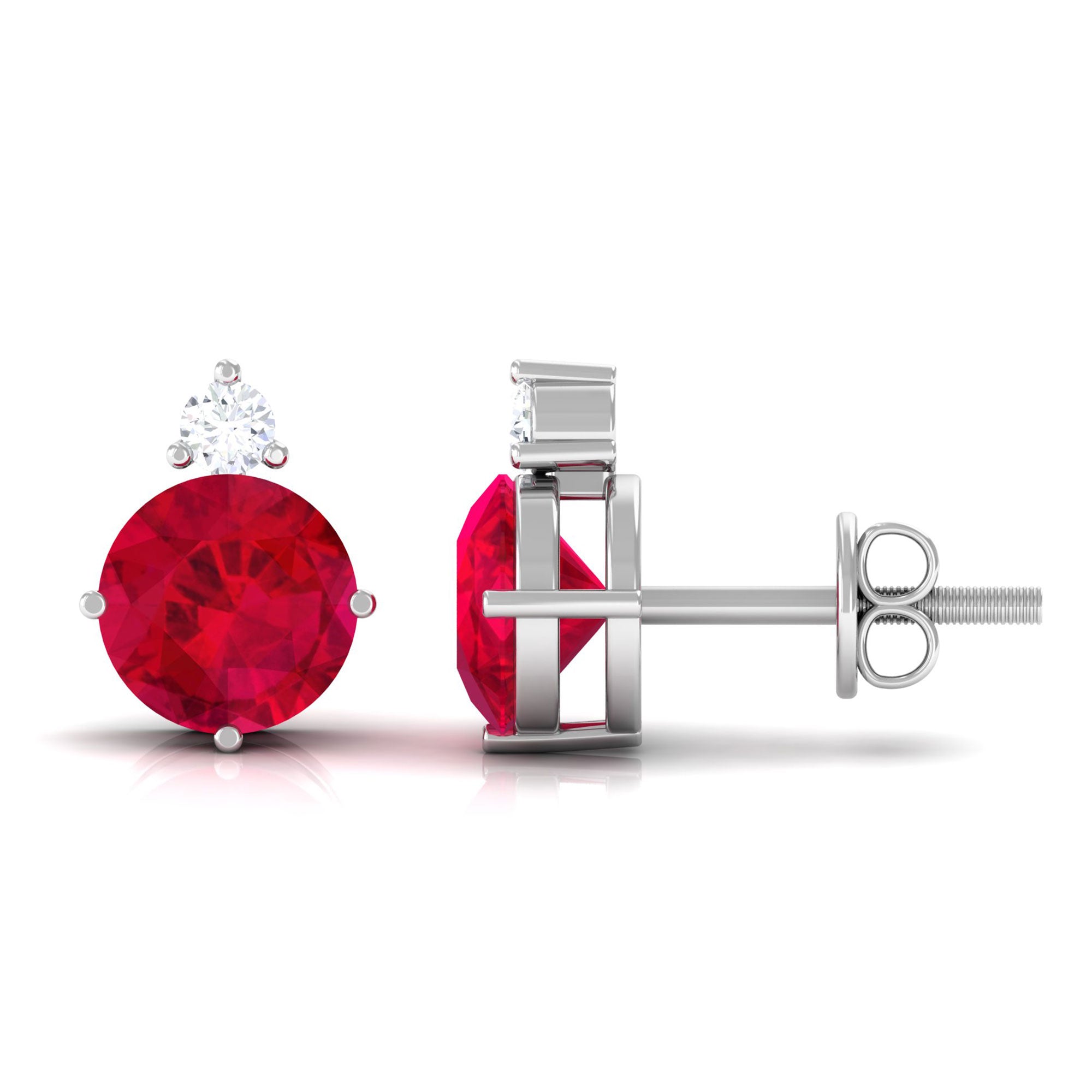 Vibrant Grown Labs-Round Lab Grown Ruby Solitaire Stud Earrings in Prong Setting