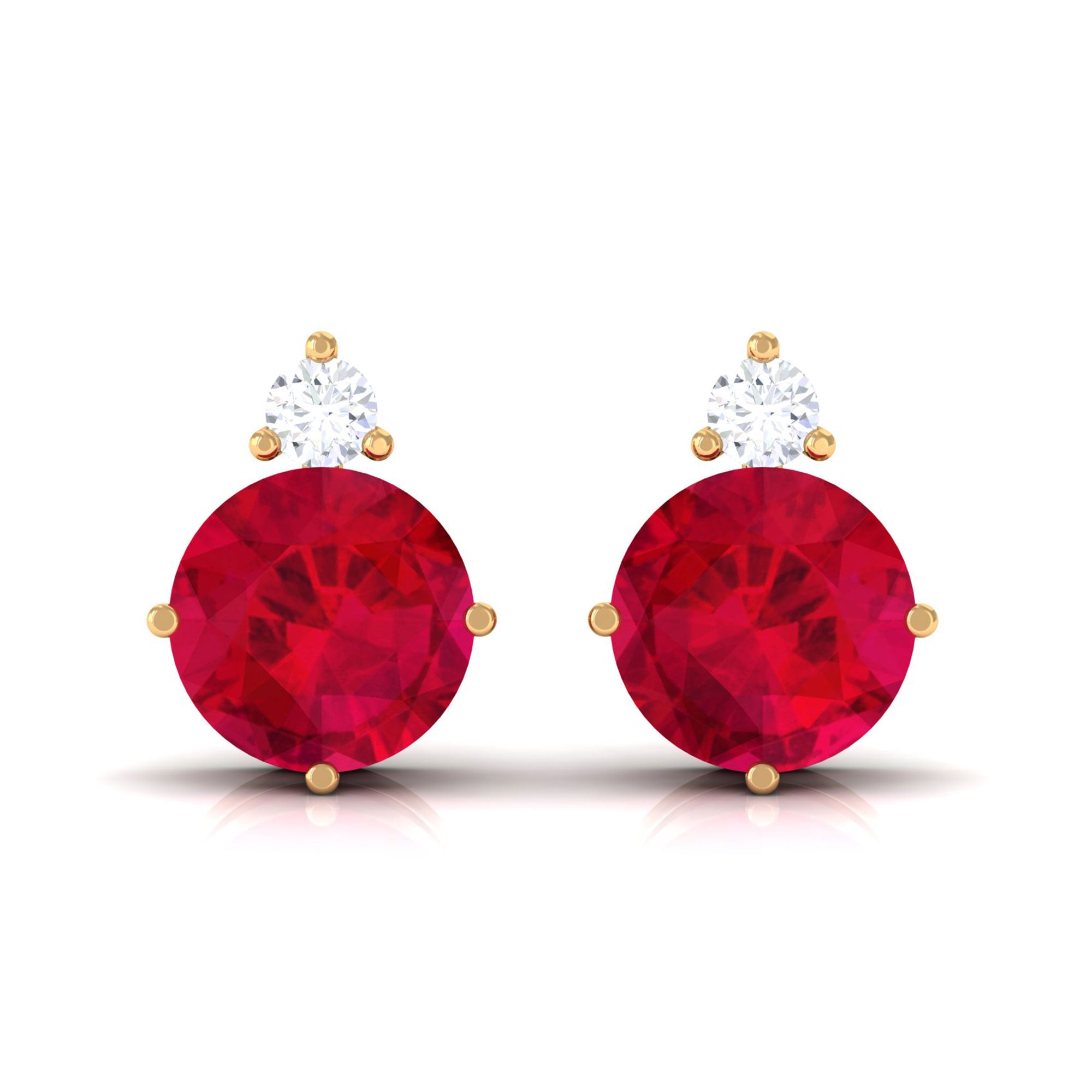 Vibrant Grown Labs-Round Lab Grown Ruby Solitaire Stud Earrings in Prong Setting