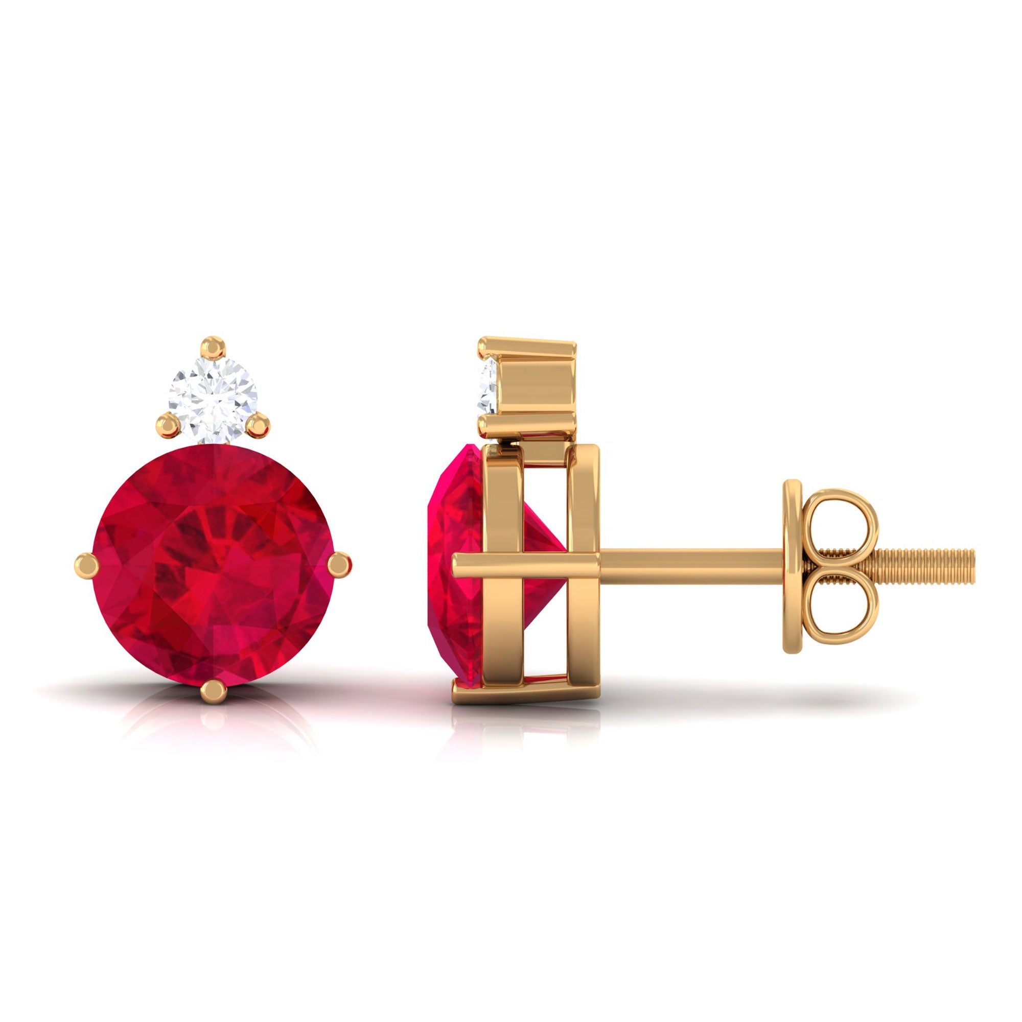 Vibrant Grown Labs-Round Lab Grown Ruby Solitaire Stud Earrings in Prong Setting