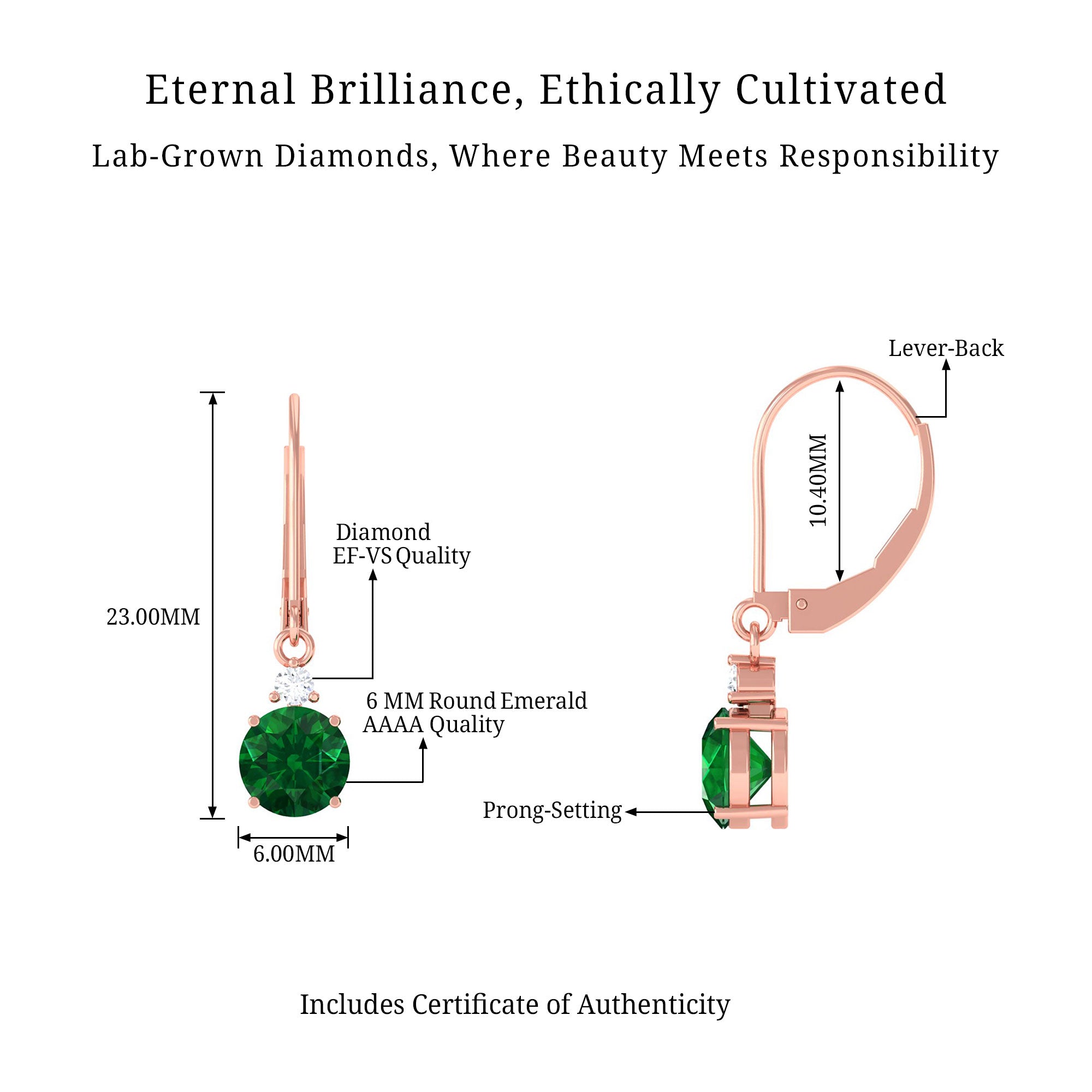 Vibrant Grown Labs-Lab Created Emerald Drop Lever Back Earrings