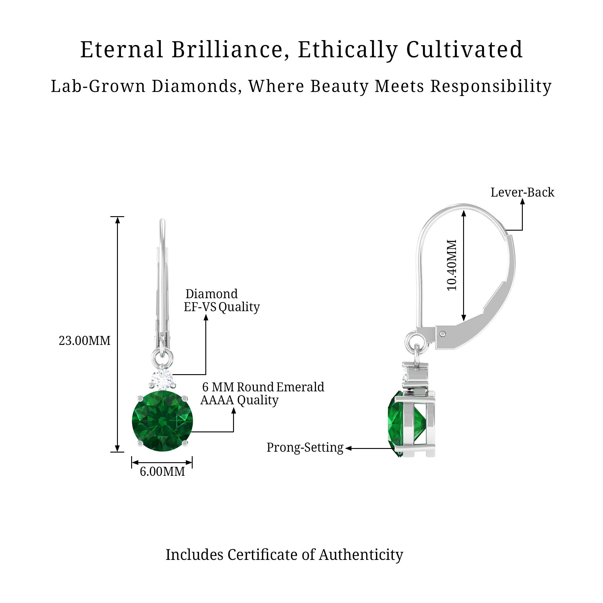 Vibrant Grown Labs-Lab Created Emerald Drop Lever Back Earrings