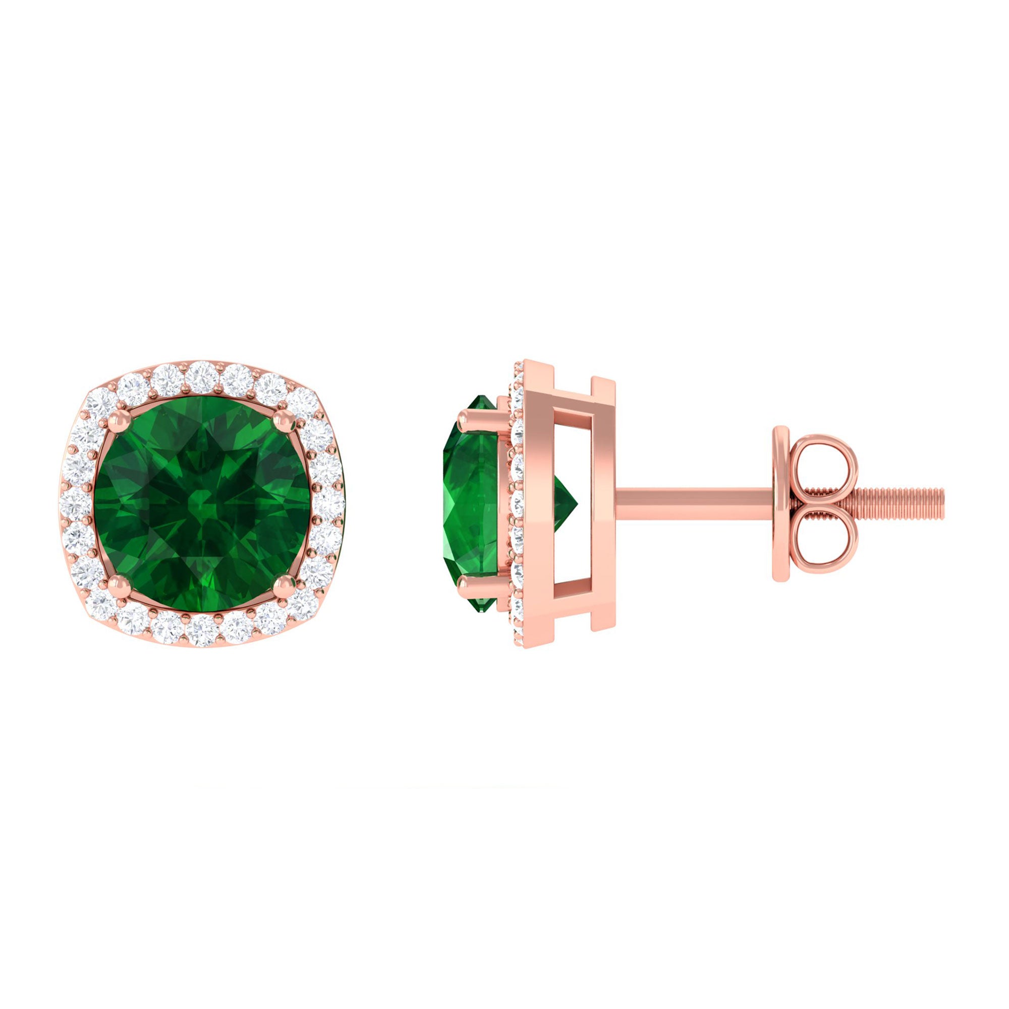 Vibrant Grown Labs-Classic Stud Earrings with Lab Grown Emerald and Diamond