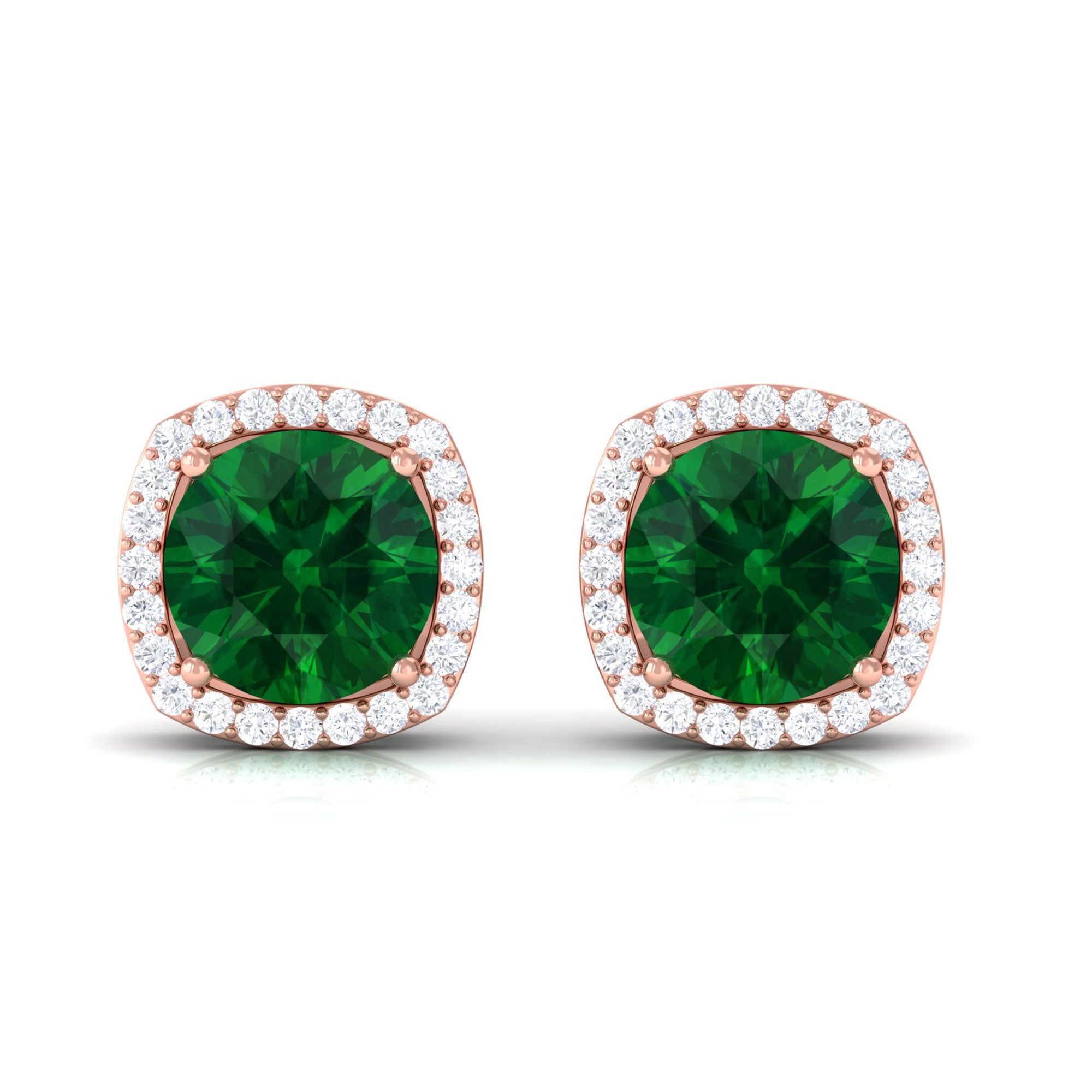 Vibrant Grown Labs-Classic Stud Earrings with Lab Grown Emerald and Diamond