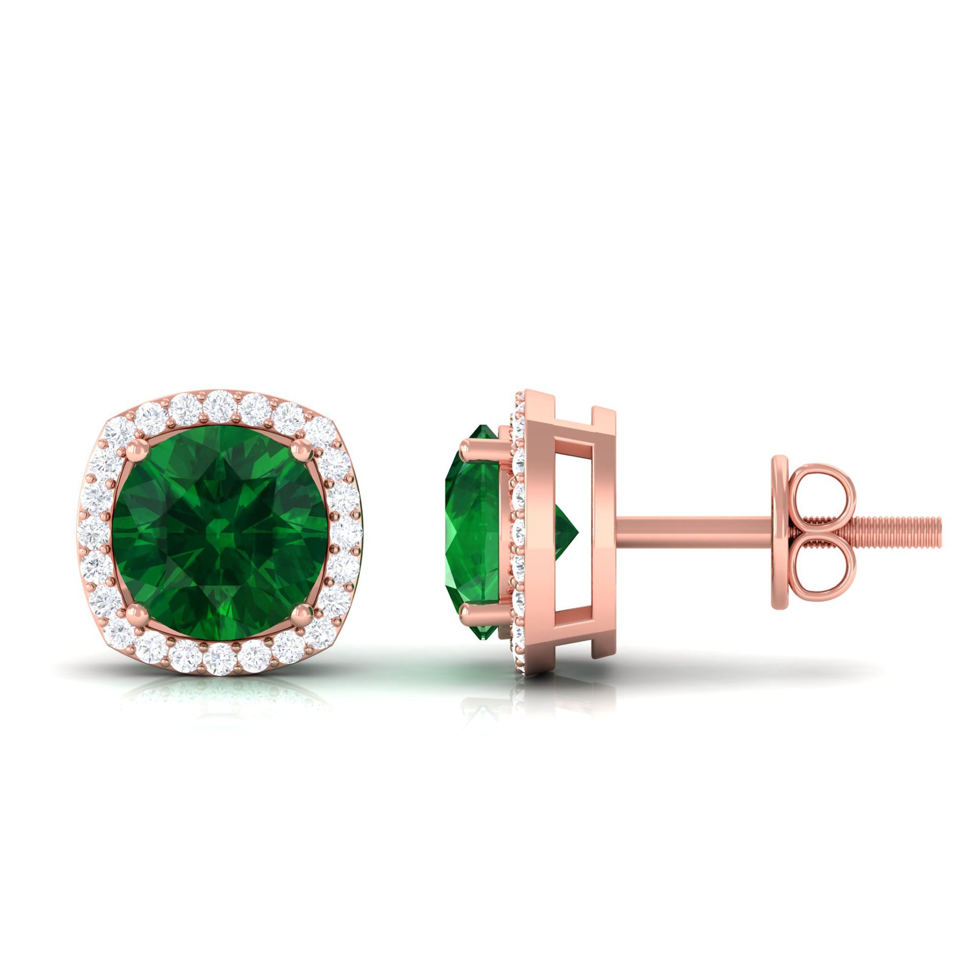 Vibrant Grown Labs-Classic Stud Earrings with Lab Grown Emerald and Diamond