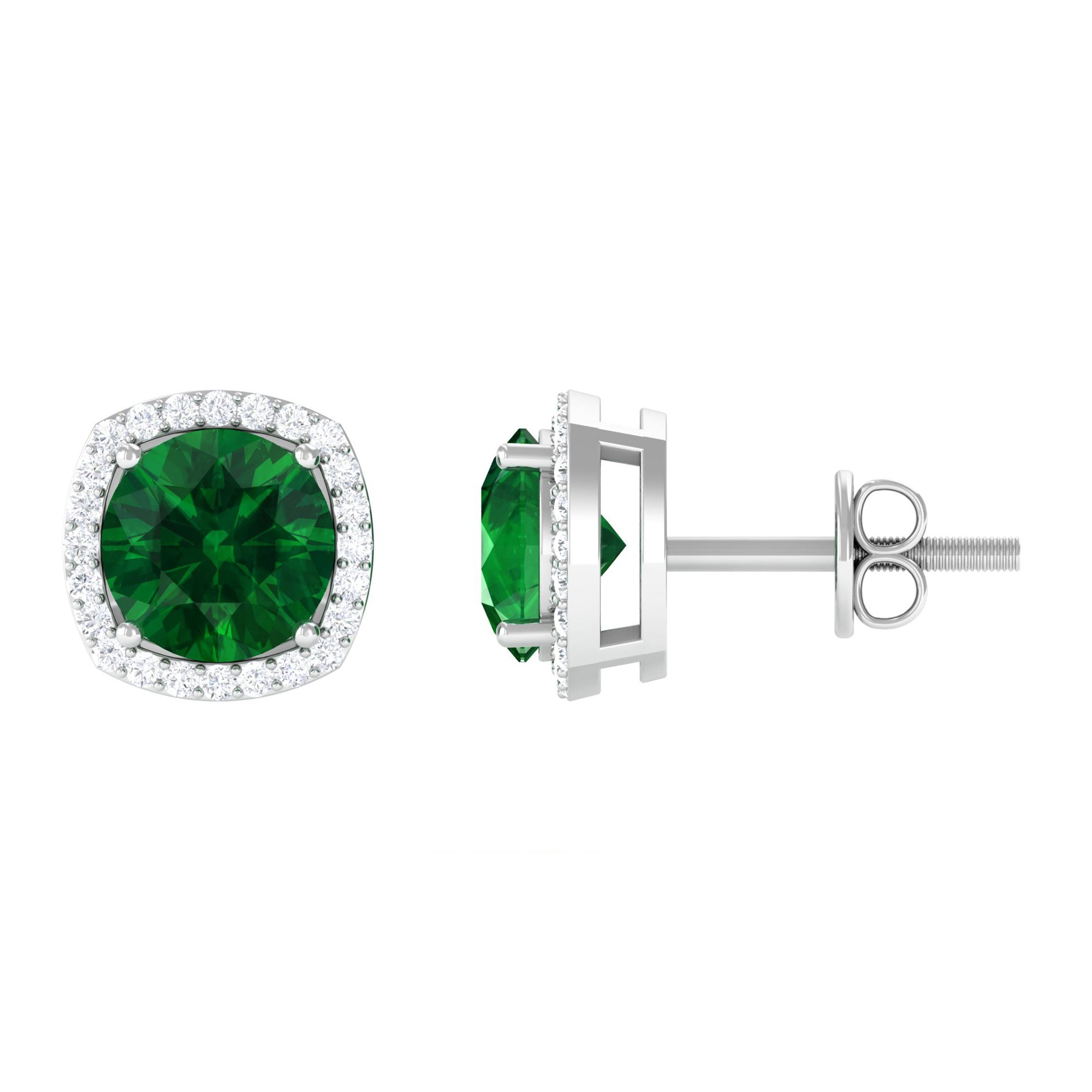 Vibrant Grown Labs-Classic Stud Earrings with Lab Grown Emerald and Diamond