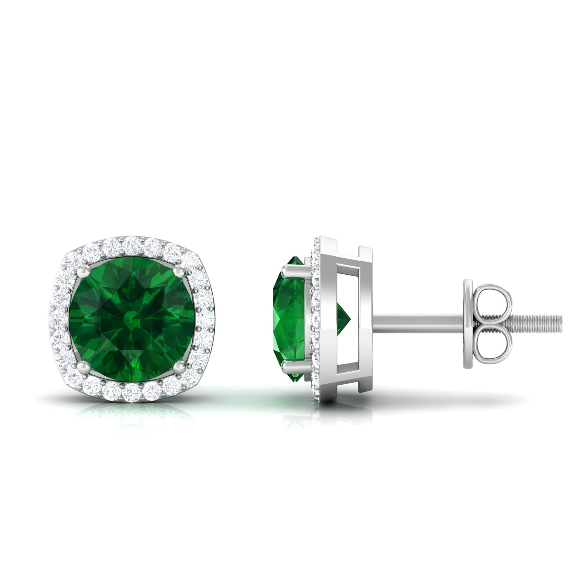 Vibrant Grown Labs-Classic Stud Earrings with Lab Grown Emerald and Diamond