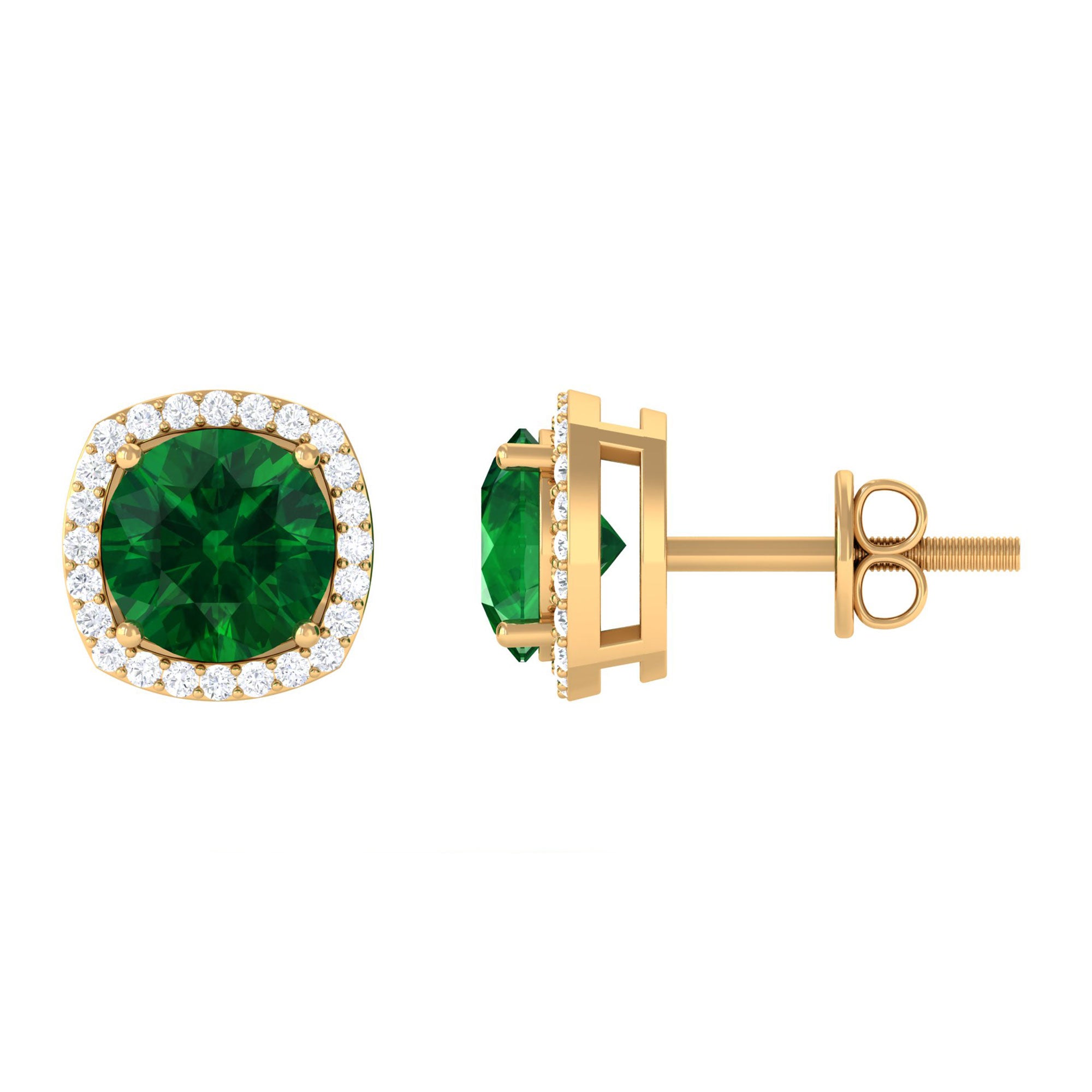 Vibrant Grown Labs-Classic Stud Earrings with Lab Grown Emerald and Diamond