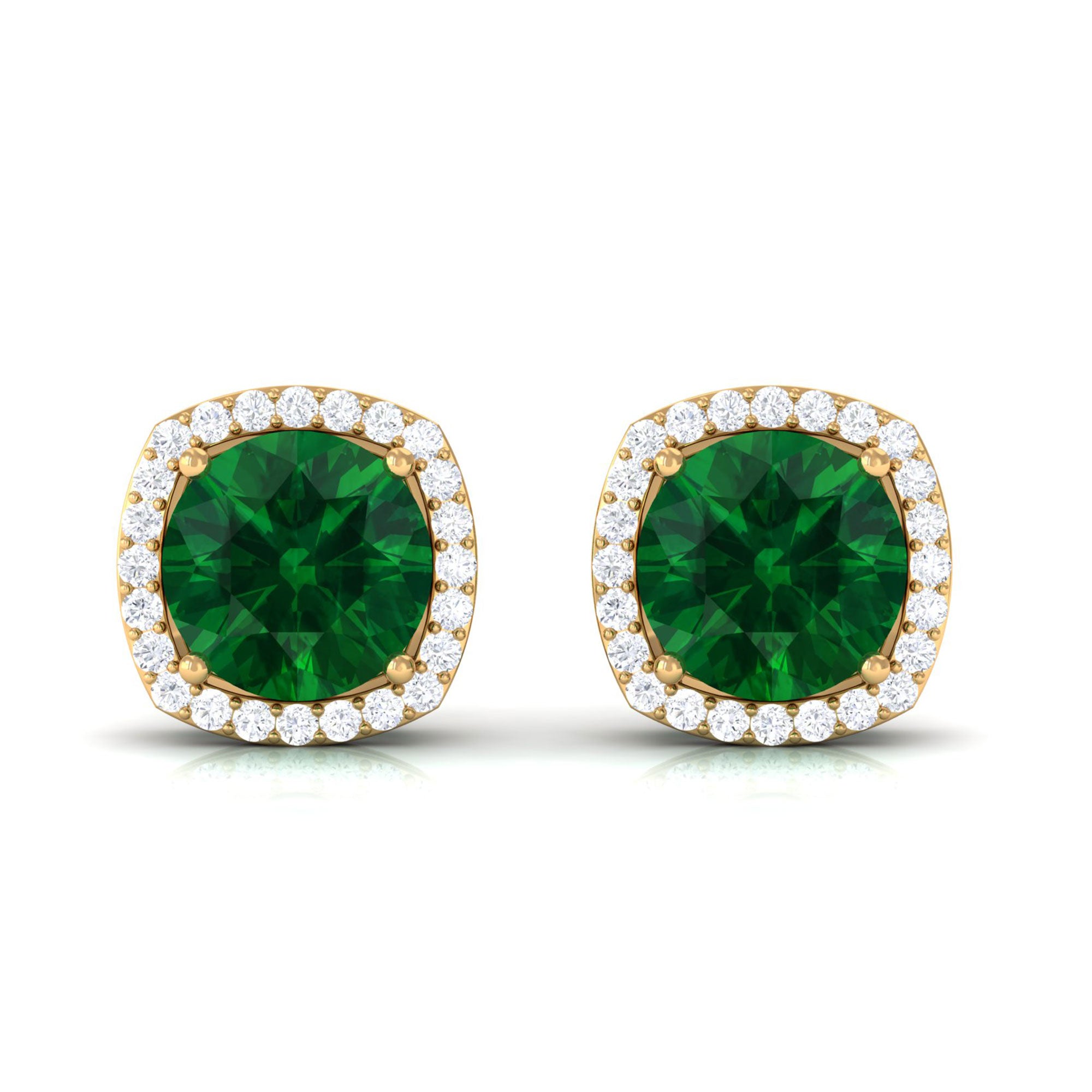 Vibrant Grown Labs-Classic Stud Earrings with Lab Grown Emerald and Diamond