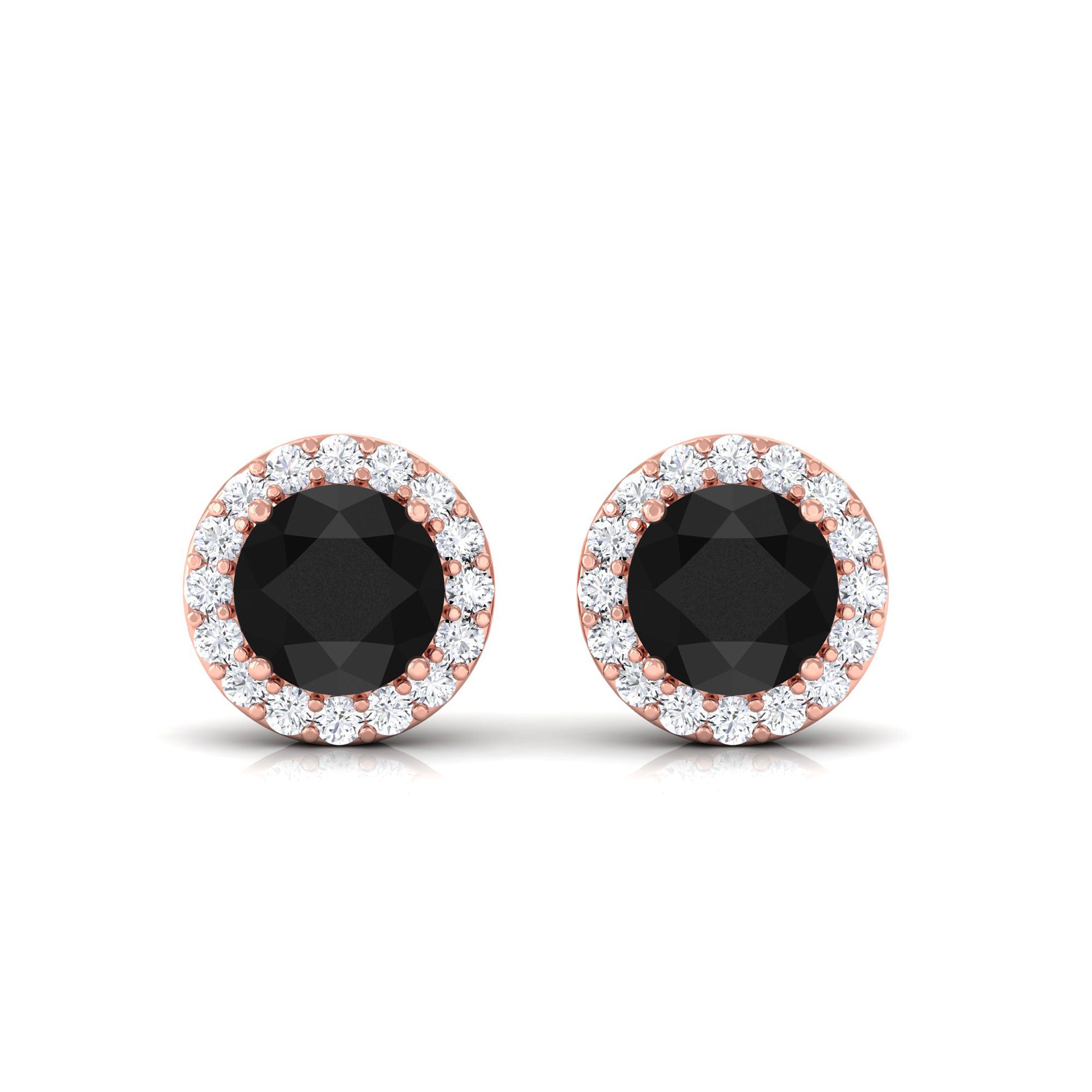 Vibrant Grown Labs-Classic Round Lab Created Black Diamond Stud Earrings with Halo