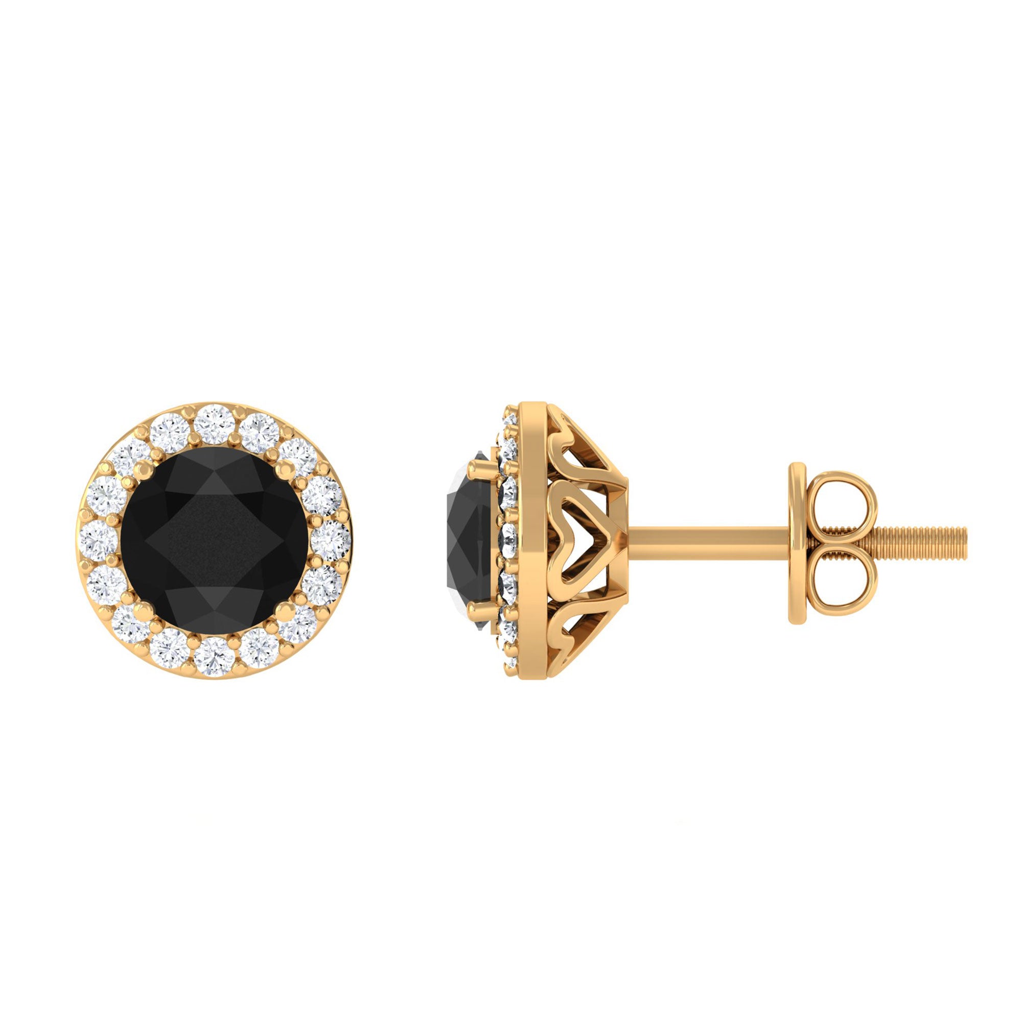 Vibrant Grown Labs-Classic Round Lab Created Black Diamond Stud Earrings with Halo