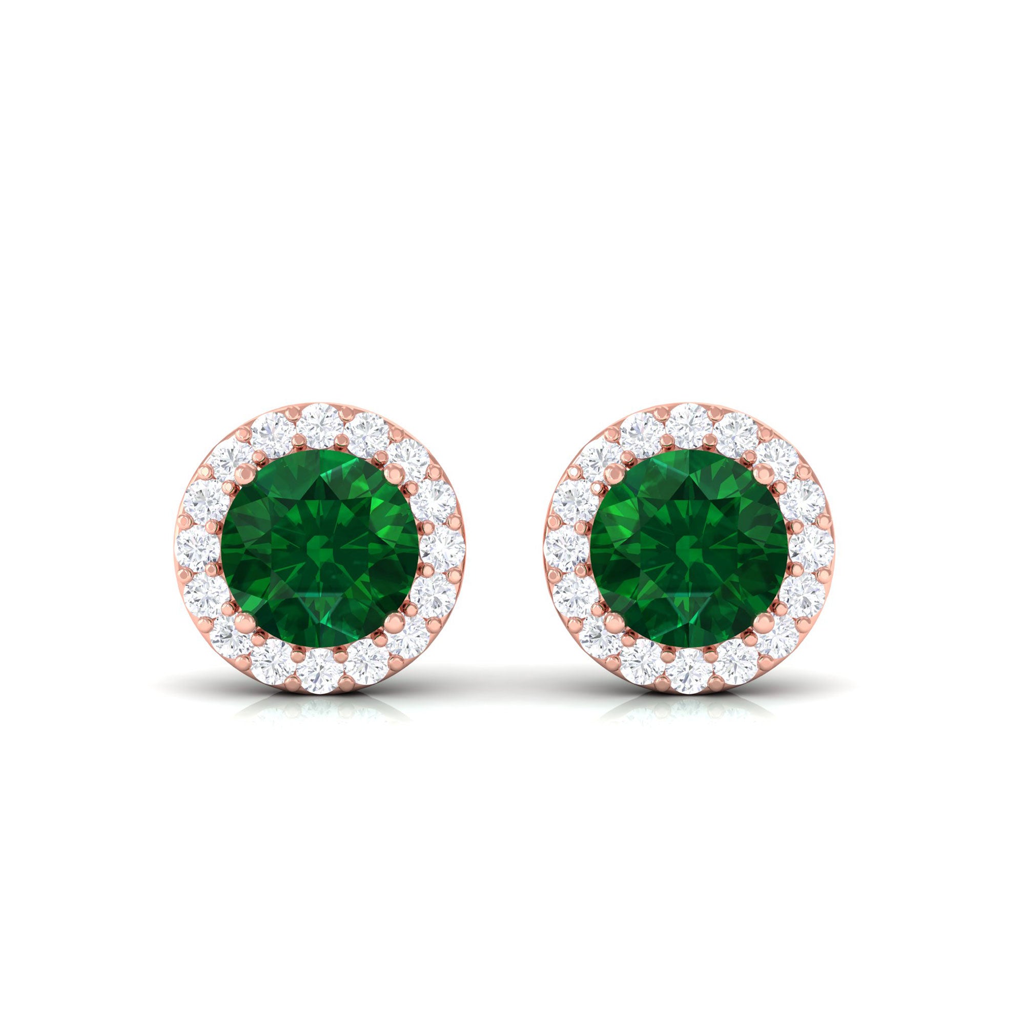 Vibrant Grown Labs-Lab Grown Emerald Classic Stud Earrings with Halo