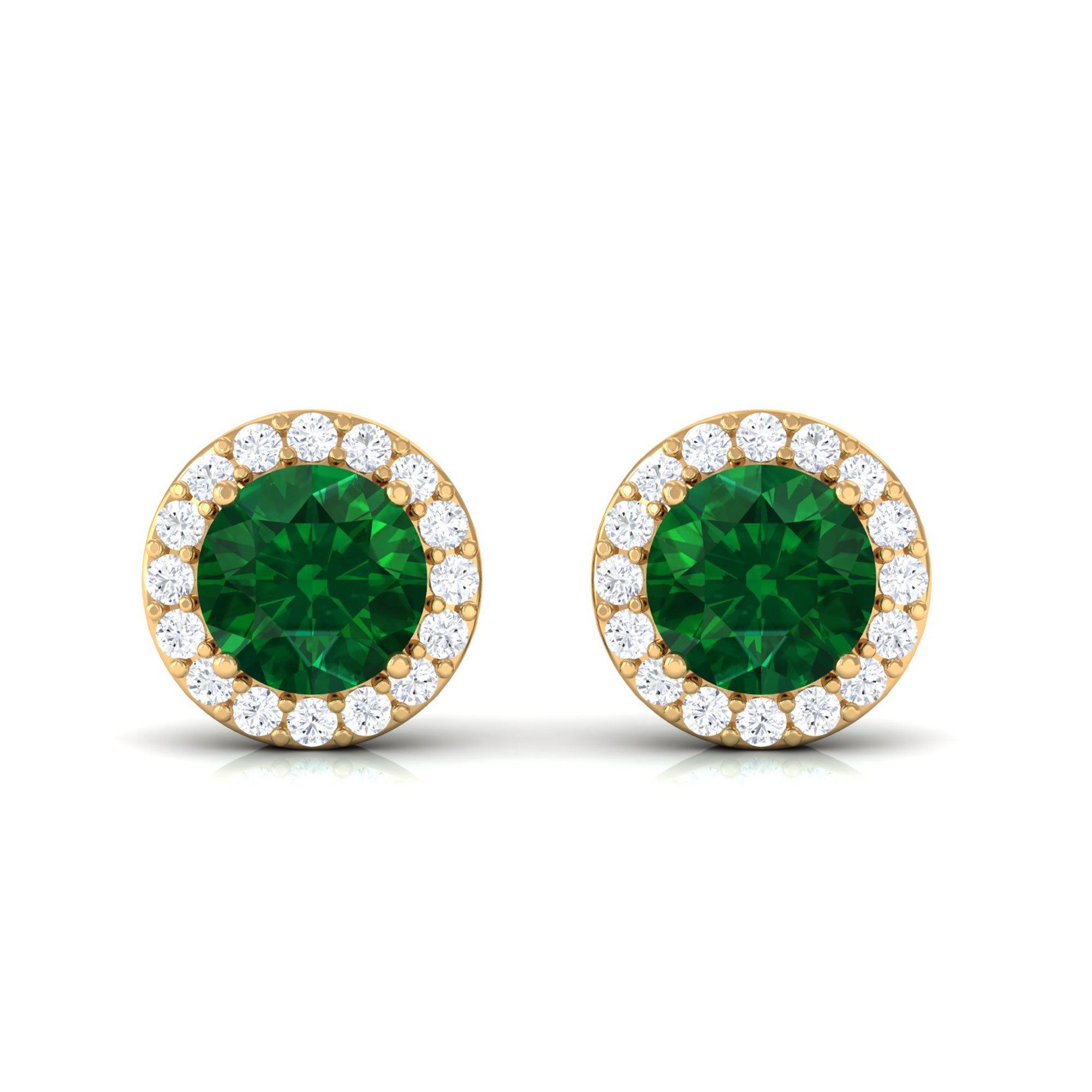 Vibrant Grown Labs-Lab Grown Emerald Classic Stud Earrings with Halo