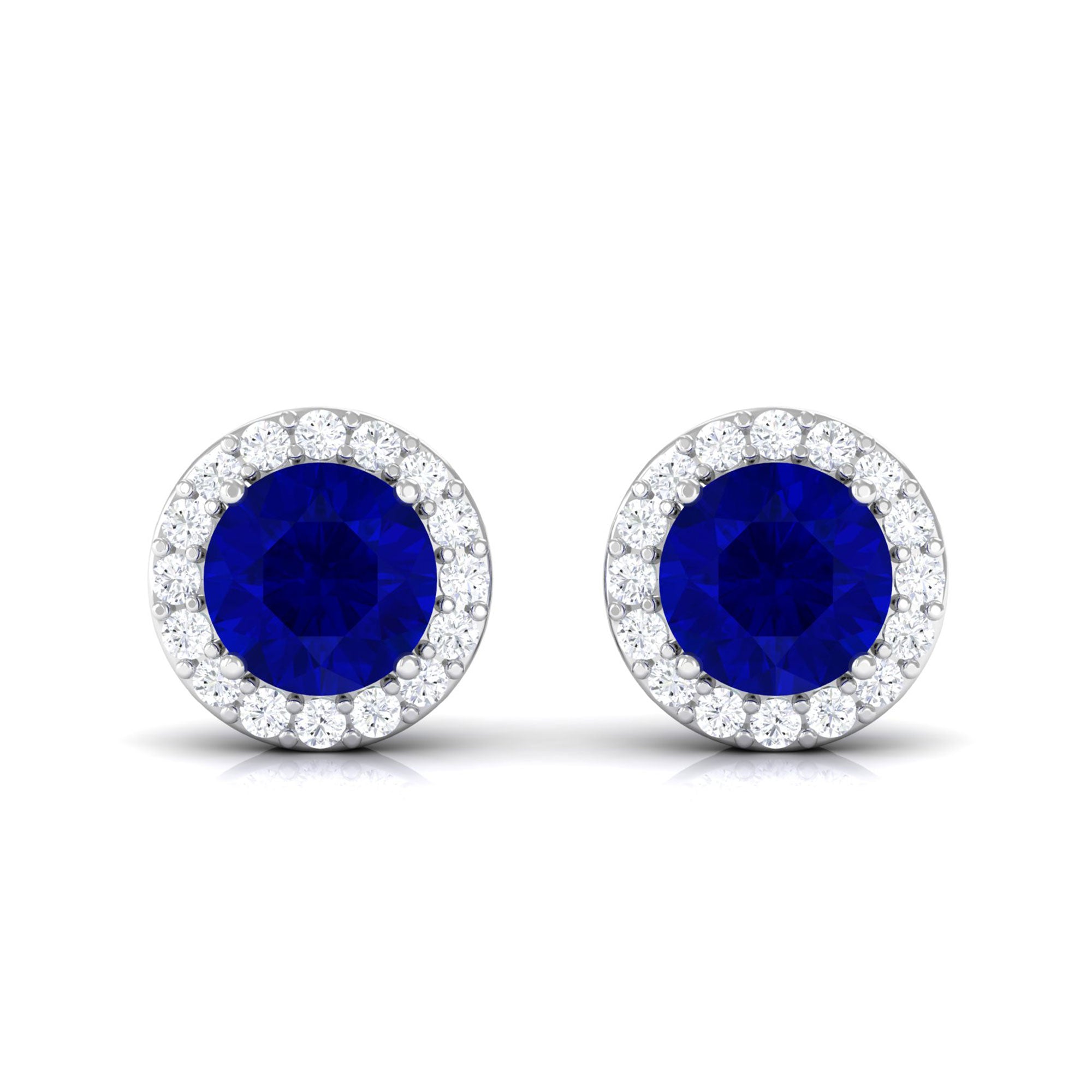 Vibrant Grown Labs-Classic Lab Created Blue Sapphire Stud Earrings with Halo