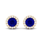 Vibrant Grown Labs-Classic Lab Created Blue Sapphire Stud Earrings with Halo