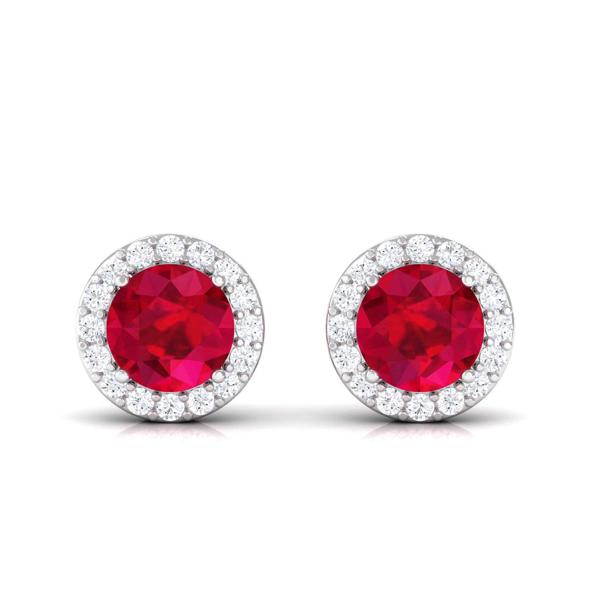 Vibrant Grown Labs-Classic Round Lab Grown Ruby Stud Earrings with Halo