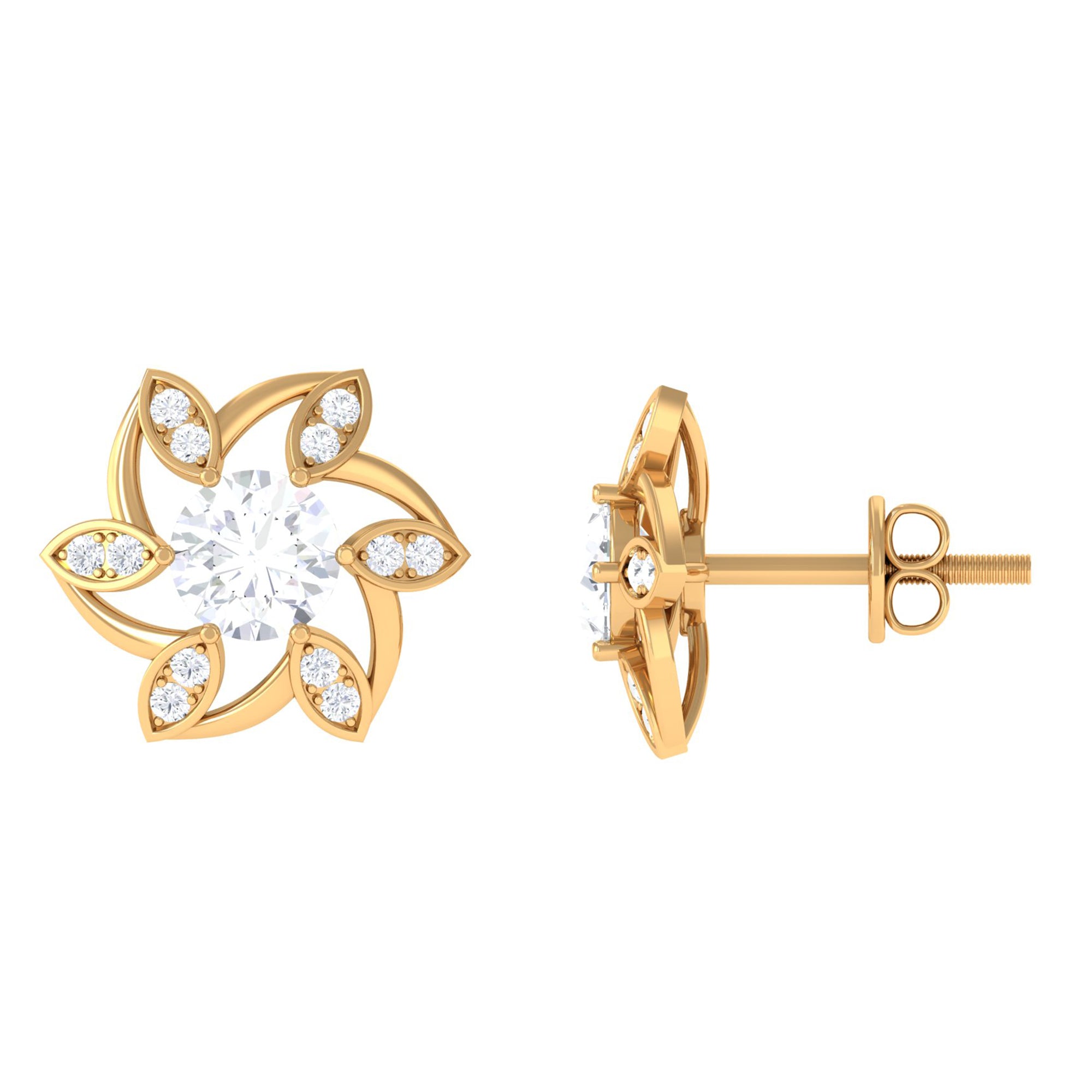 Vibrant Grown Labs-Lab Grown Diamond Floral Stud Earrings